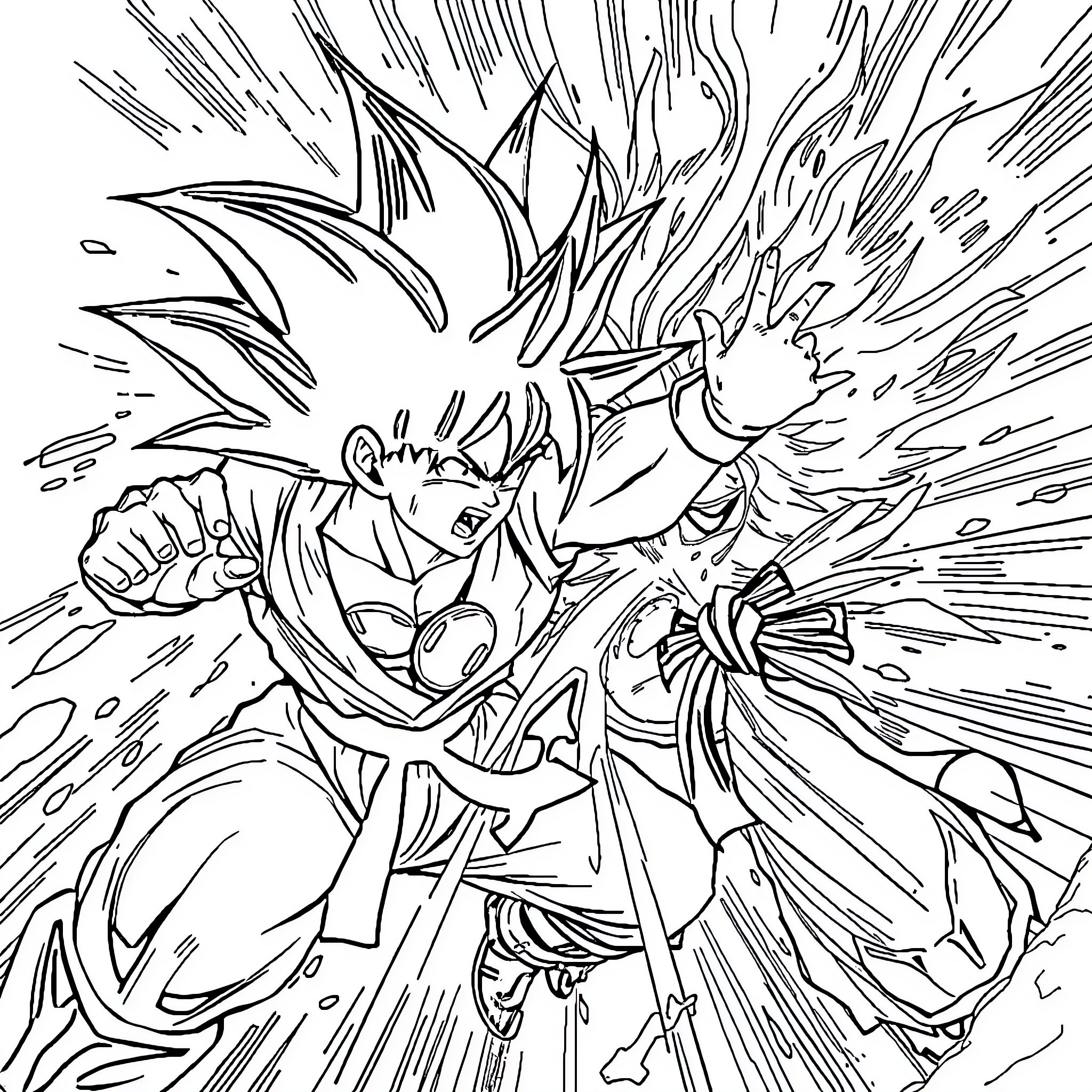 Flash of Powerful Anime Character Attack Coloring Page (free black-and-white line drawing printable PDF for all, from beginners to advanced learners, including children, teens, adults, and seniors)