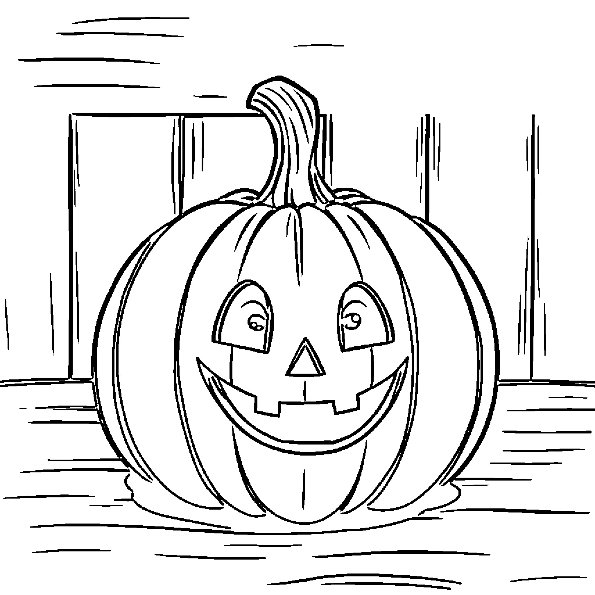 Pumpkin with a happy expression Coloring Page (free black-and-white line drawing printable PDF for all, from beginners to advanced learners, including children, teens, adults, and seniors)