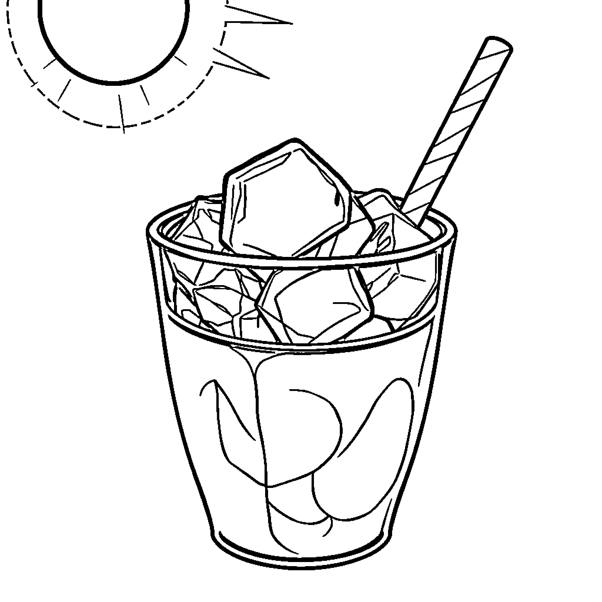 ICE Drink with Straw and Swirl Design Coloring Page (free black-and-white line drawing printable PDF for all, from beginners to advanced learners, including children, teens, adults, and seniors)