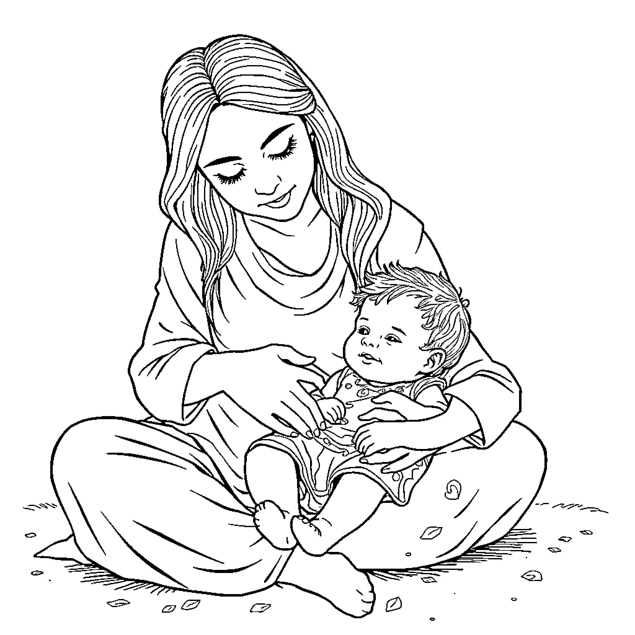 Perezoso moment of gentle affection Coloring Page (free black-and-white line drawing printable PDF for all, from beginners to advanced learners, including children, teens, adults, and seniors)