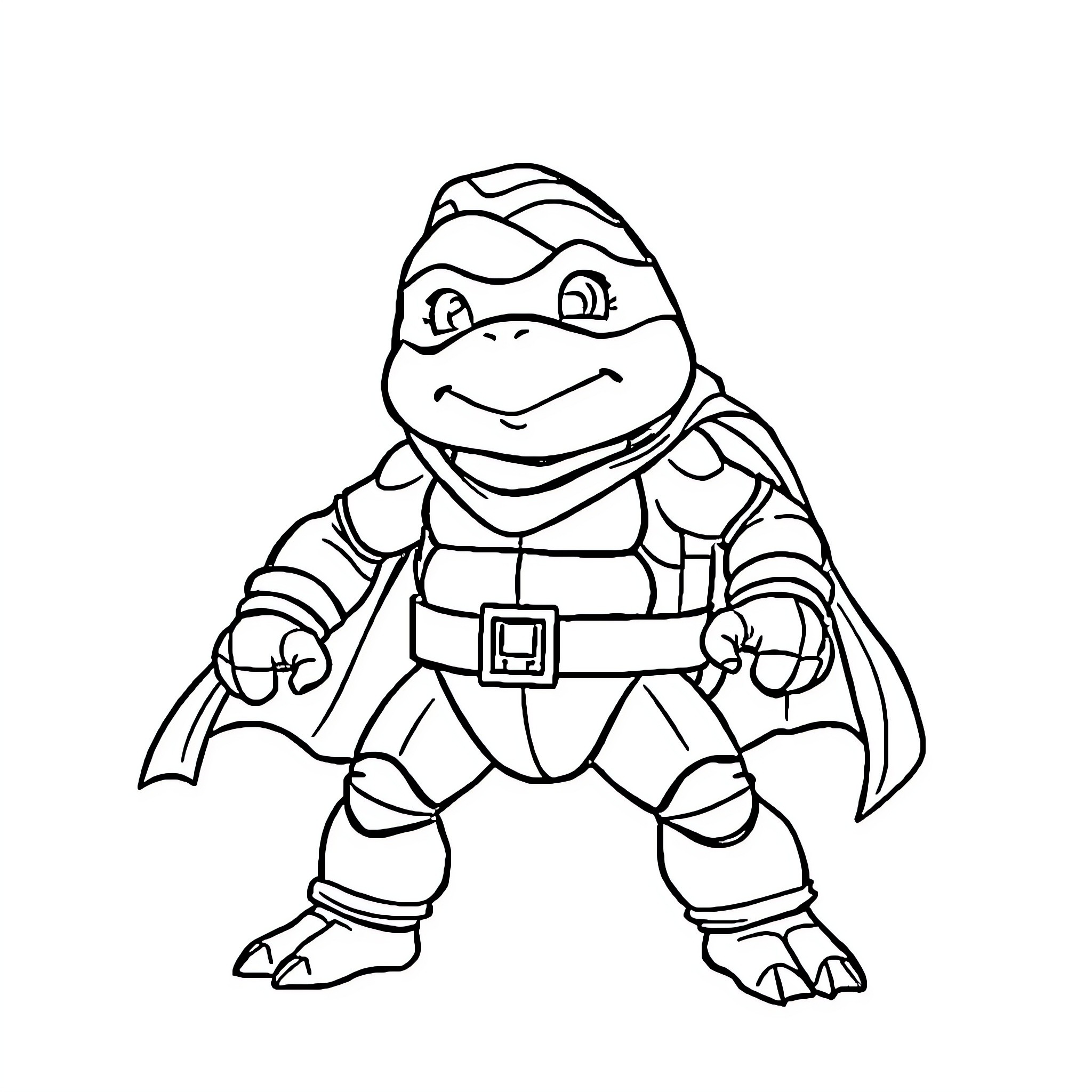 Turtle superhero in costume Coloring Page (free black-and-white line drawing printable PDF for all, from beginners to advanced learners, including children, teens, adults, and seniors)