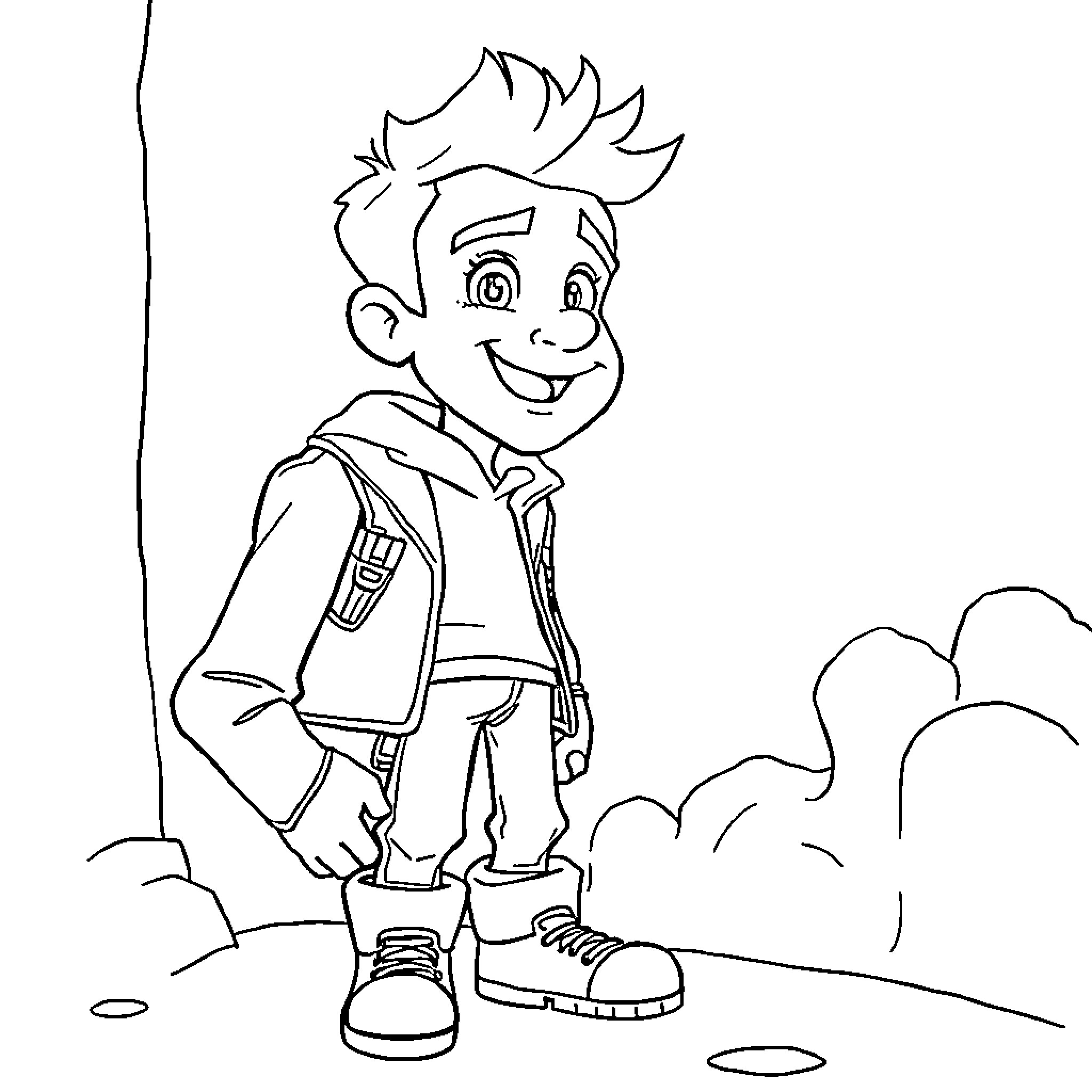 Alberto's Outdoor Adventure Coloring Page (free black-and-white line drawing printable PDF for all, from beginners to advanced learners, including children, teens, adults, and seniors)