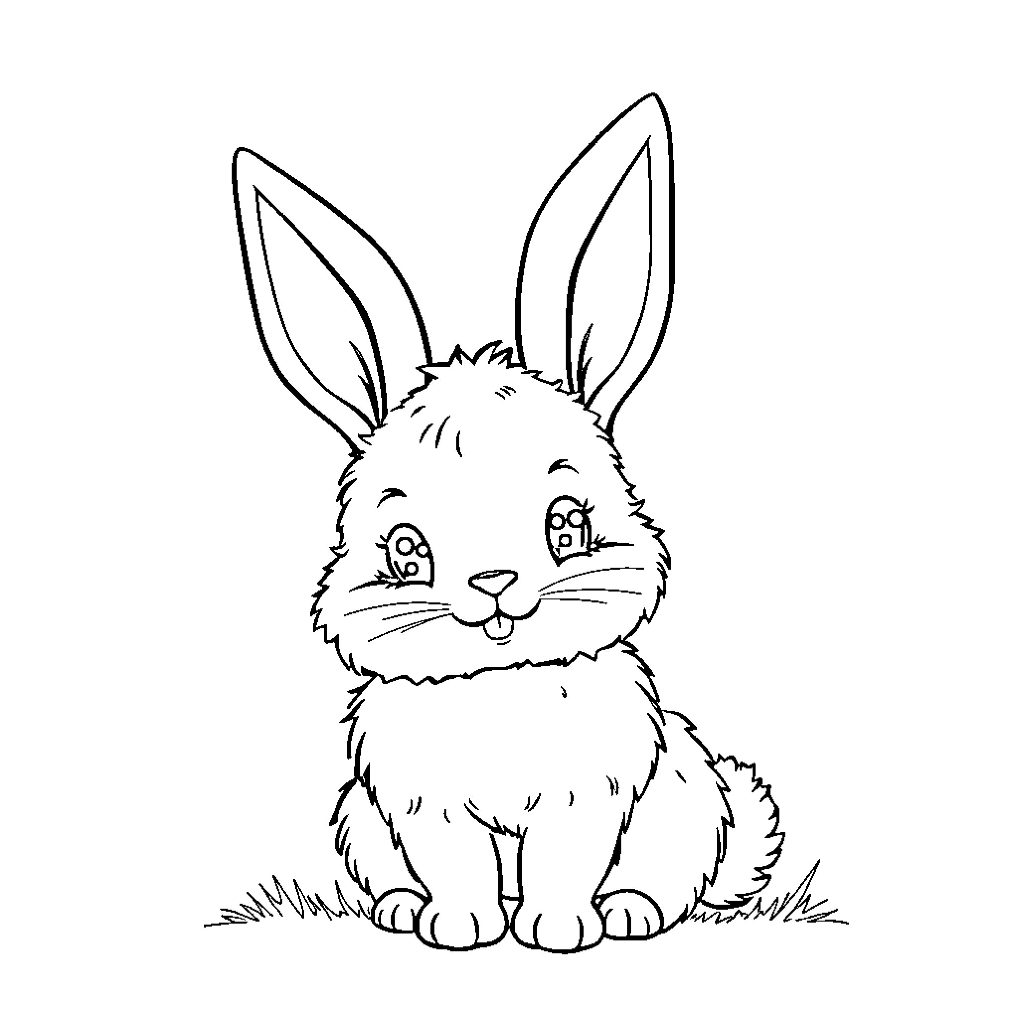 Bunny sitting and looking curiously Coloring Page (free black-and-white line drawing printable PDF for all, from beginners to advanced learners, including children, teens, adults, and seniors)