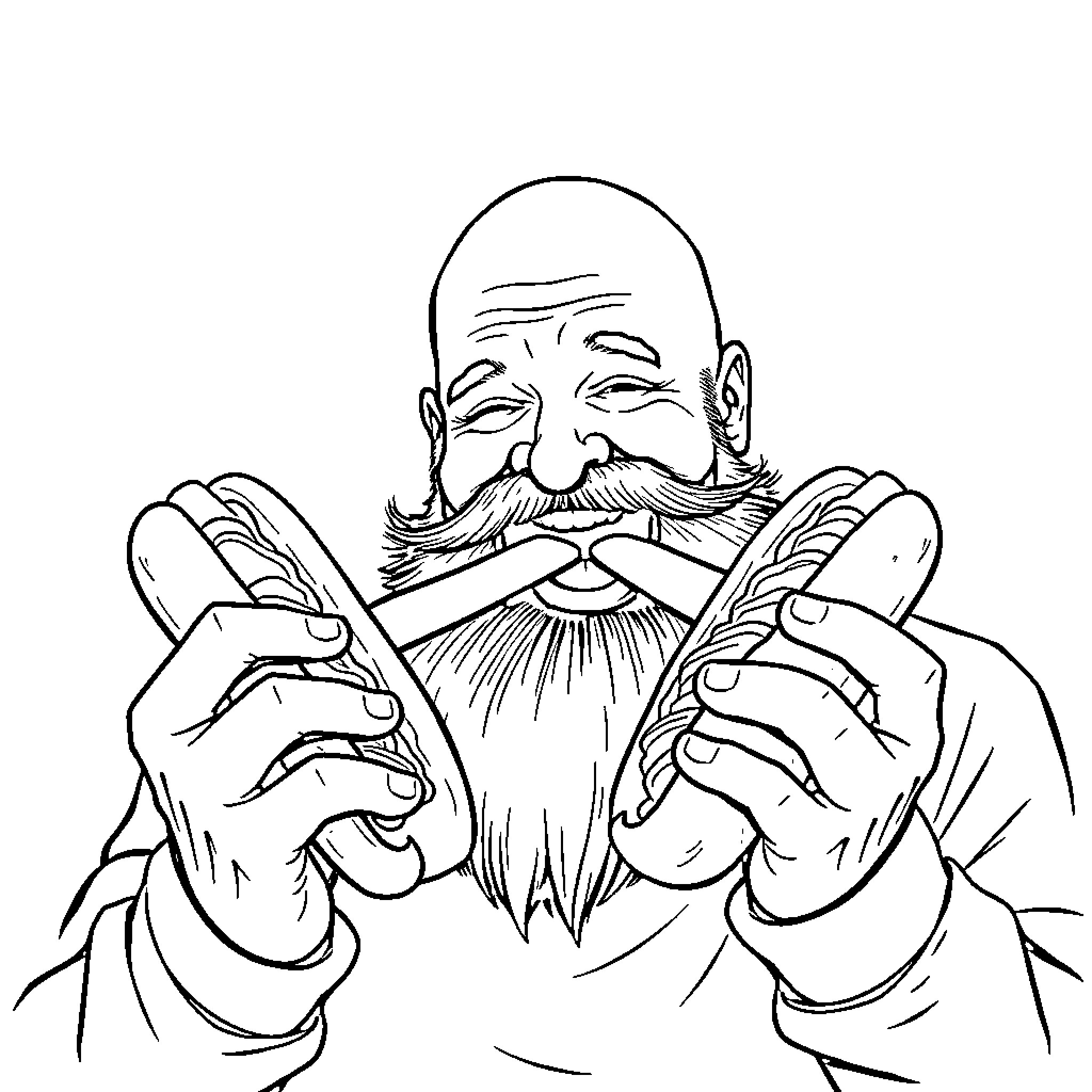 Man with long beard concentrating on task Coloring Page (free black-and-white line drawing printable PDF for all, from beginners to advanced learners, including children, teens, adults, and seniors)