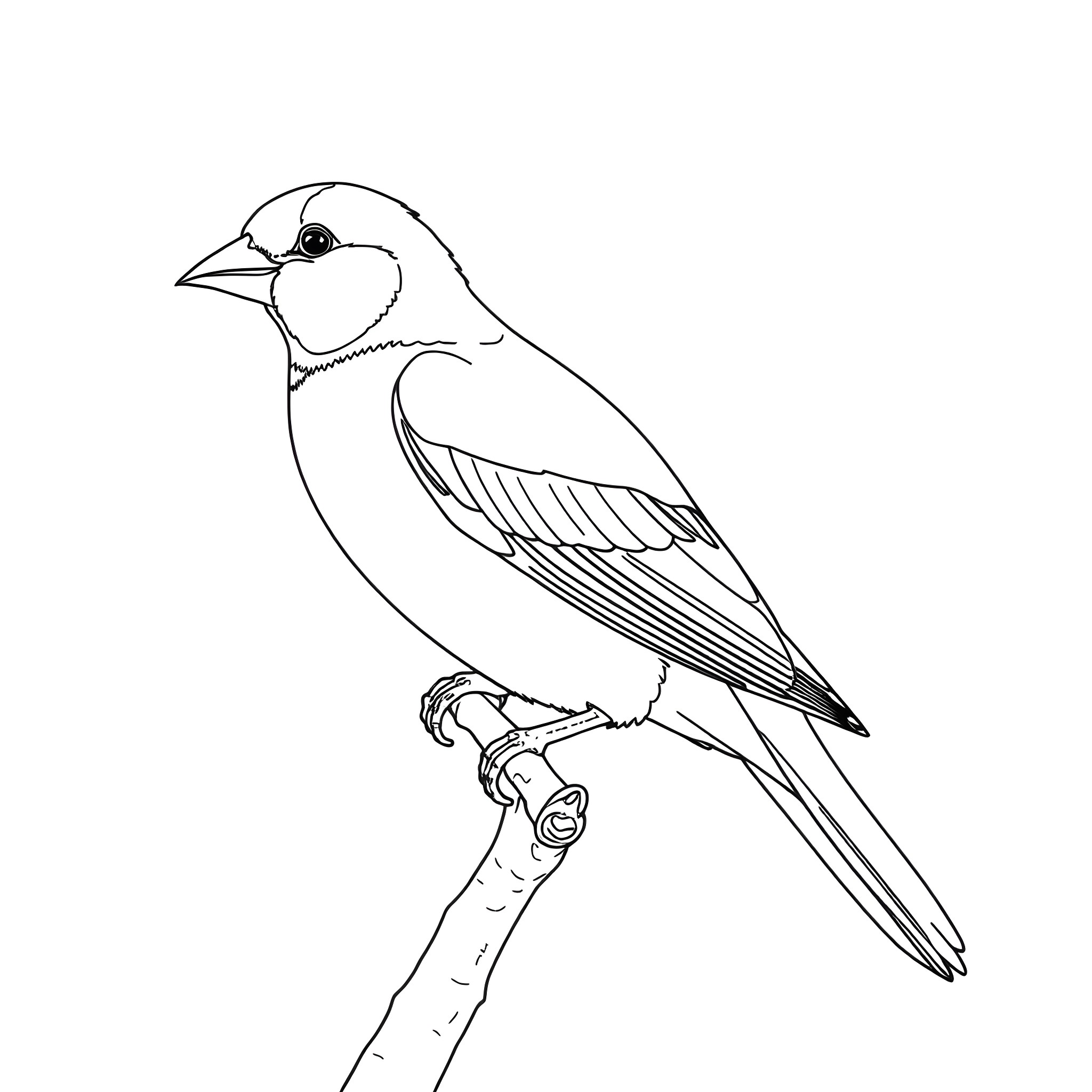 Gouldian Finch perched on a branch Coloring Page (free black-and-white line drawing printable PDF for all, from beginners to advanced learners, including children, teens, adults, and seniors)