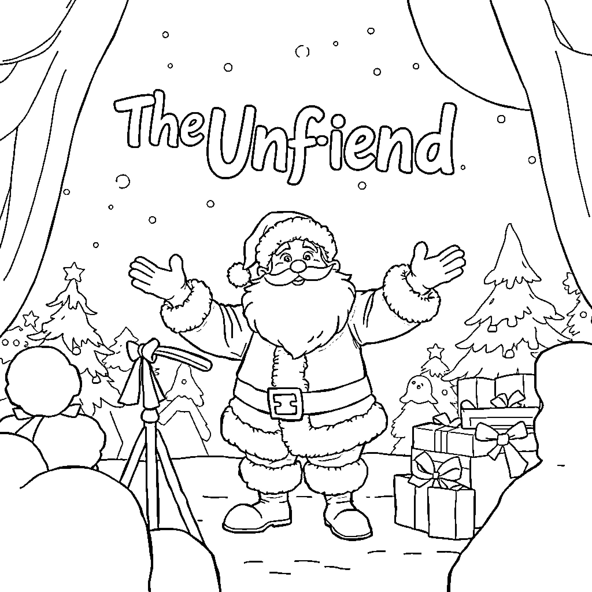 Santa Claus spreading holiday cheer Coloring Page (free black-and-white line drawing printable PDF for all, from beginners to advanced learners, including children, teens, adults, and seniors)