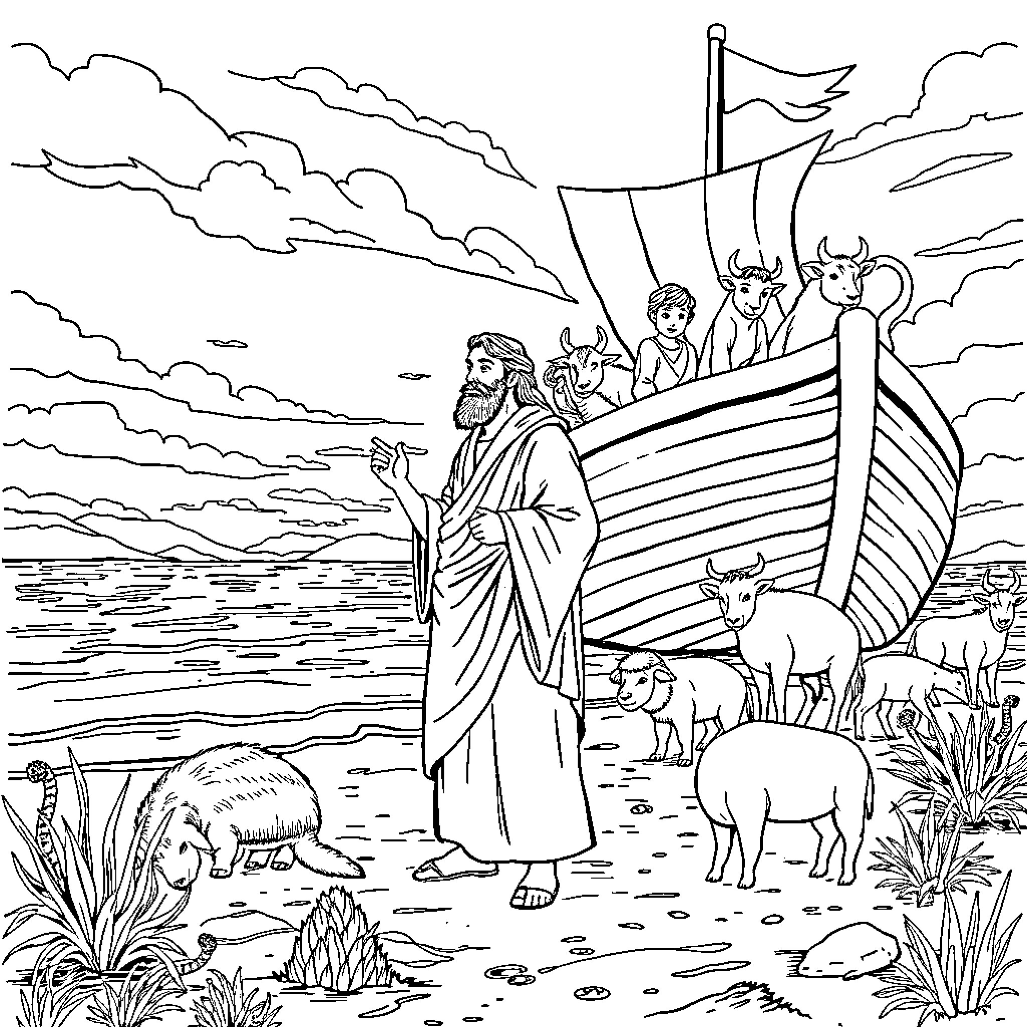 Abraham Leads His Flock to the Promised Land Coloring Page (free black-and-white line drawing printable PDF for all, from beginners to advanced learners, including children, teens, adults, and seniors)
