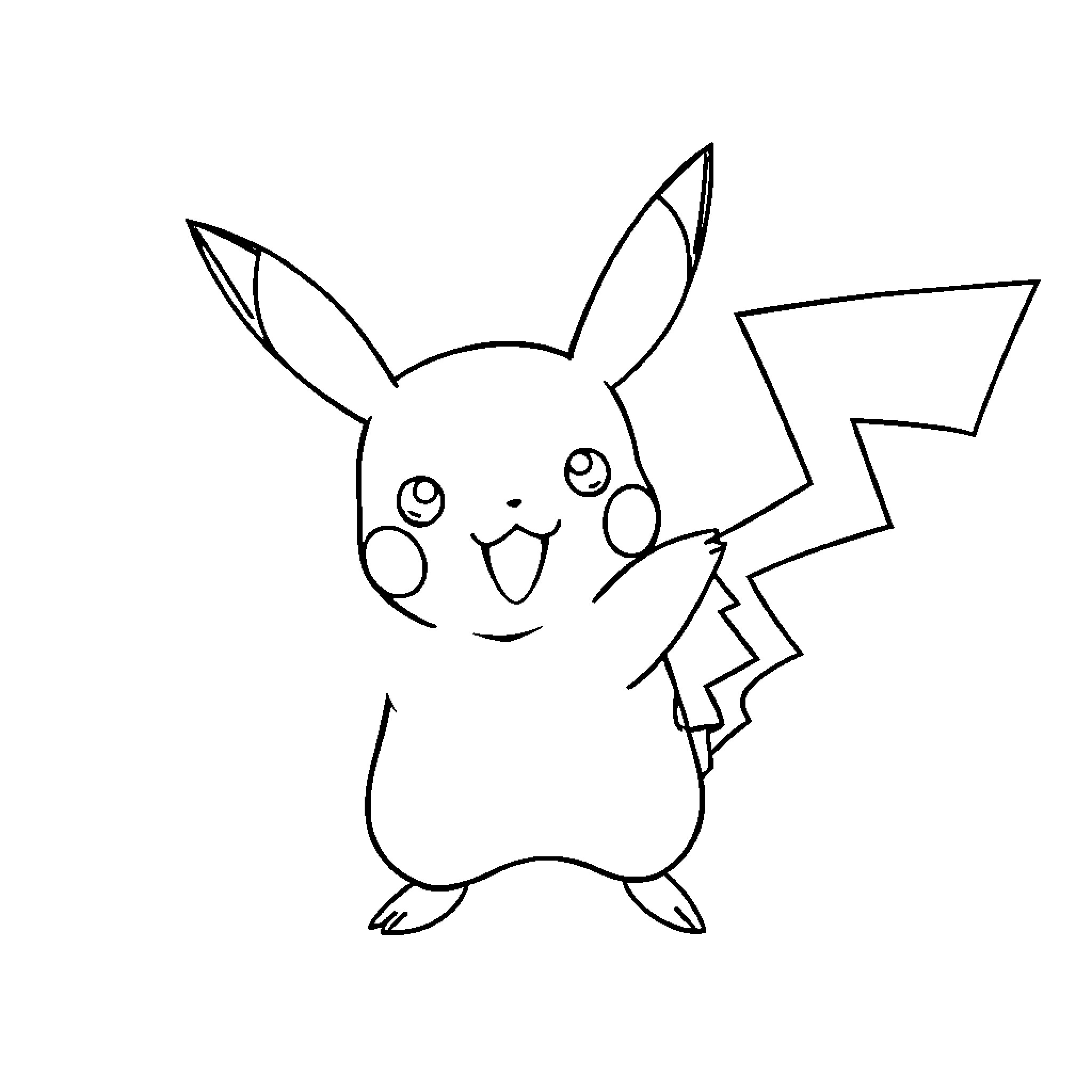 Pikachu expressing excitement and energy Coloring Page (free black-and-white line drawing printable PDF for all, from beginners to advanced learners, including children, teens, adults, and seniors)