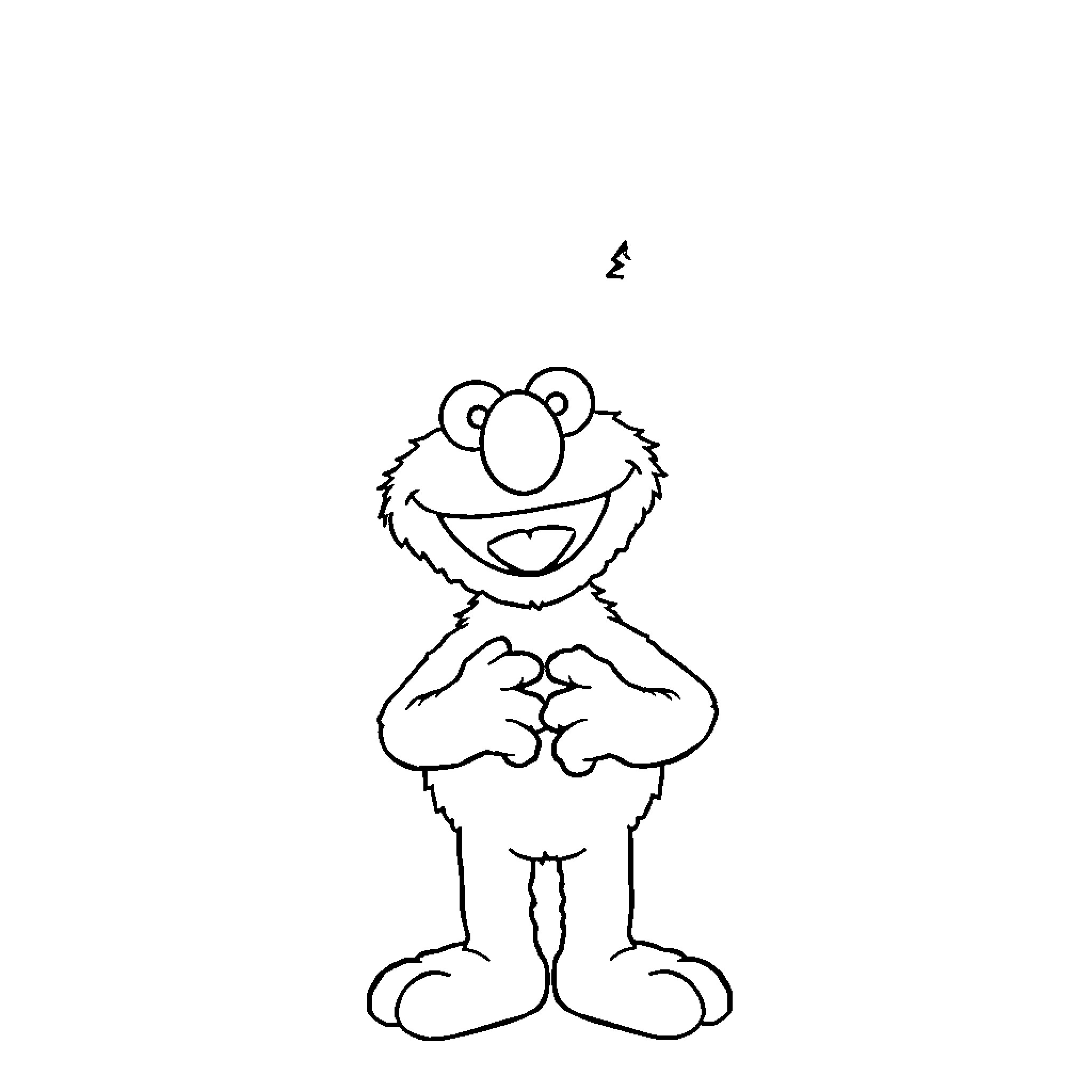 Elmo happily waving with a big smile Coloring Page (free black-and-white line drawing printable PDF for all, from beginners to advanced learners, including children, teens, adults, and seniors)