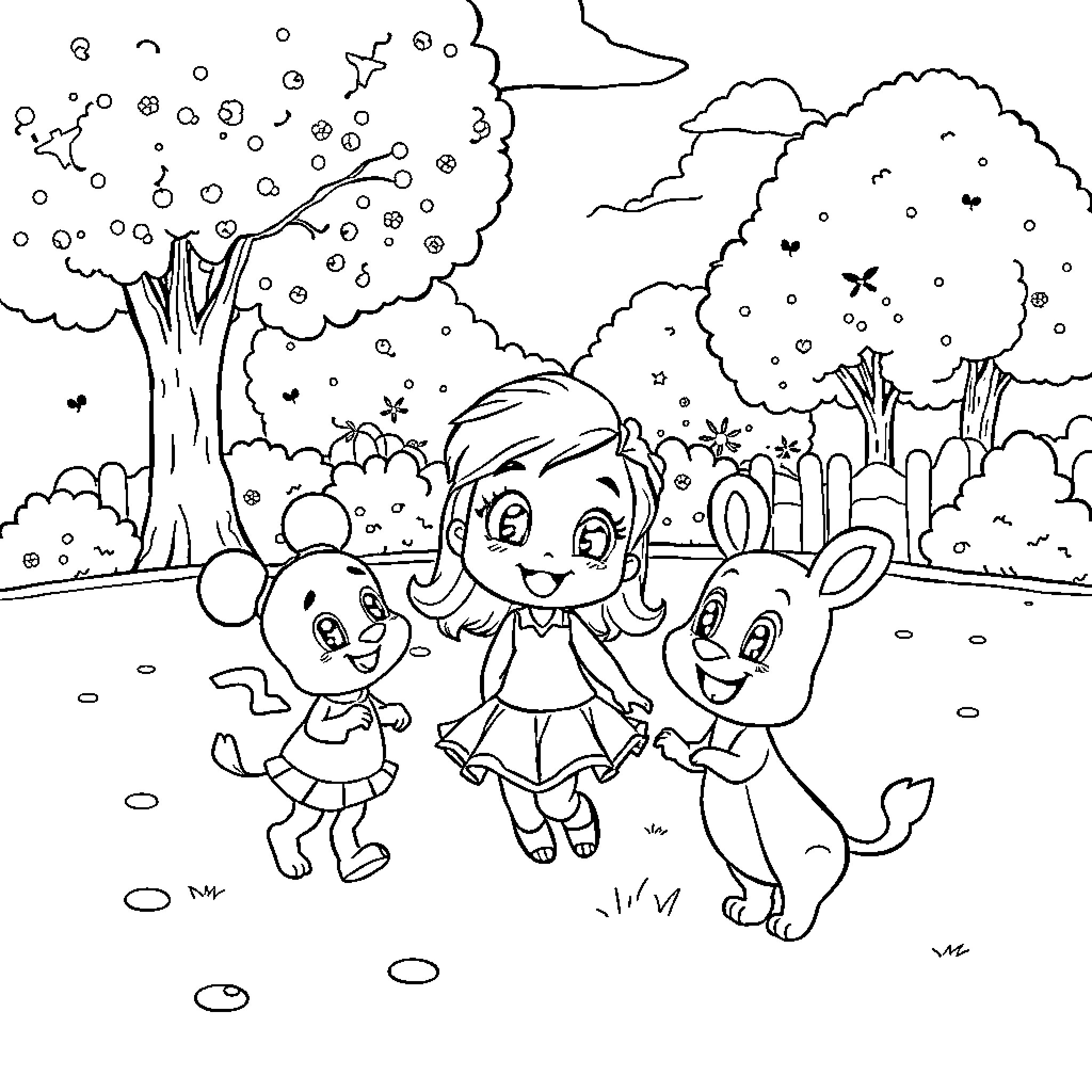 Bluey and friends explore the outdoor wonderland Coloring Page (free black-and-white line drawing printable PDF for all, from beginners to advanced learners, including children, teens, adults, and seniors)