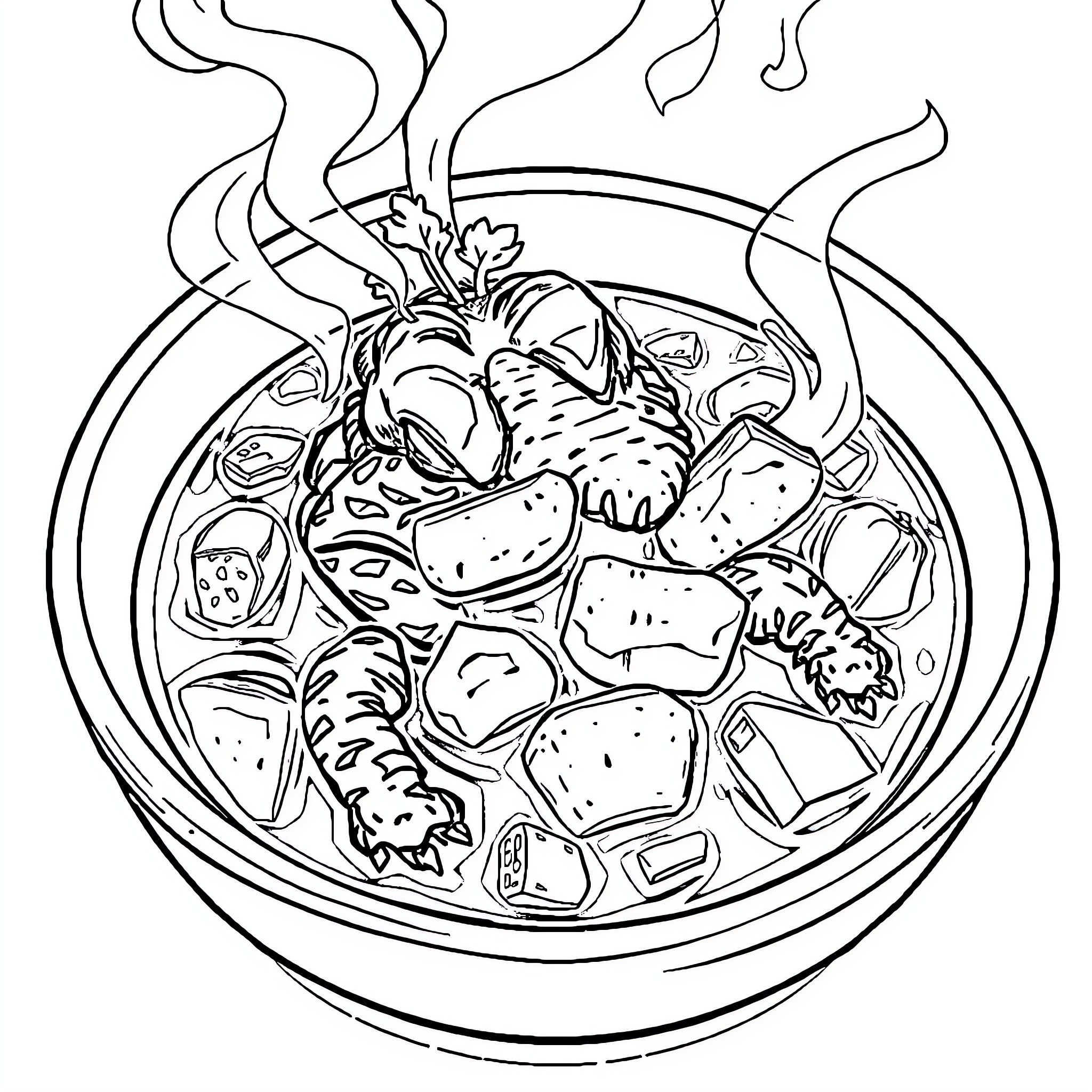 Gator devouring a hearty meal Coloring Page (free black-and-white line drawing printable PDF for all, from beginners to advanced learners, including children, teens, adults, and seniors)