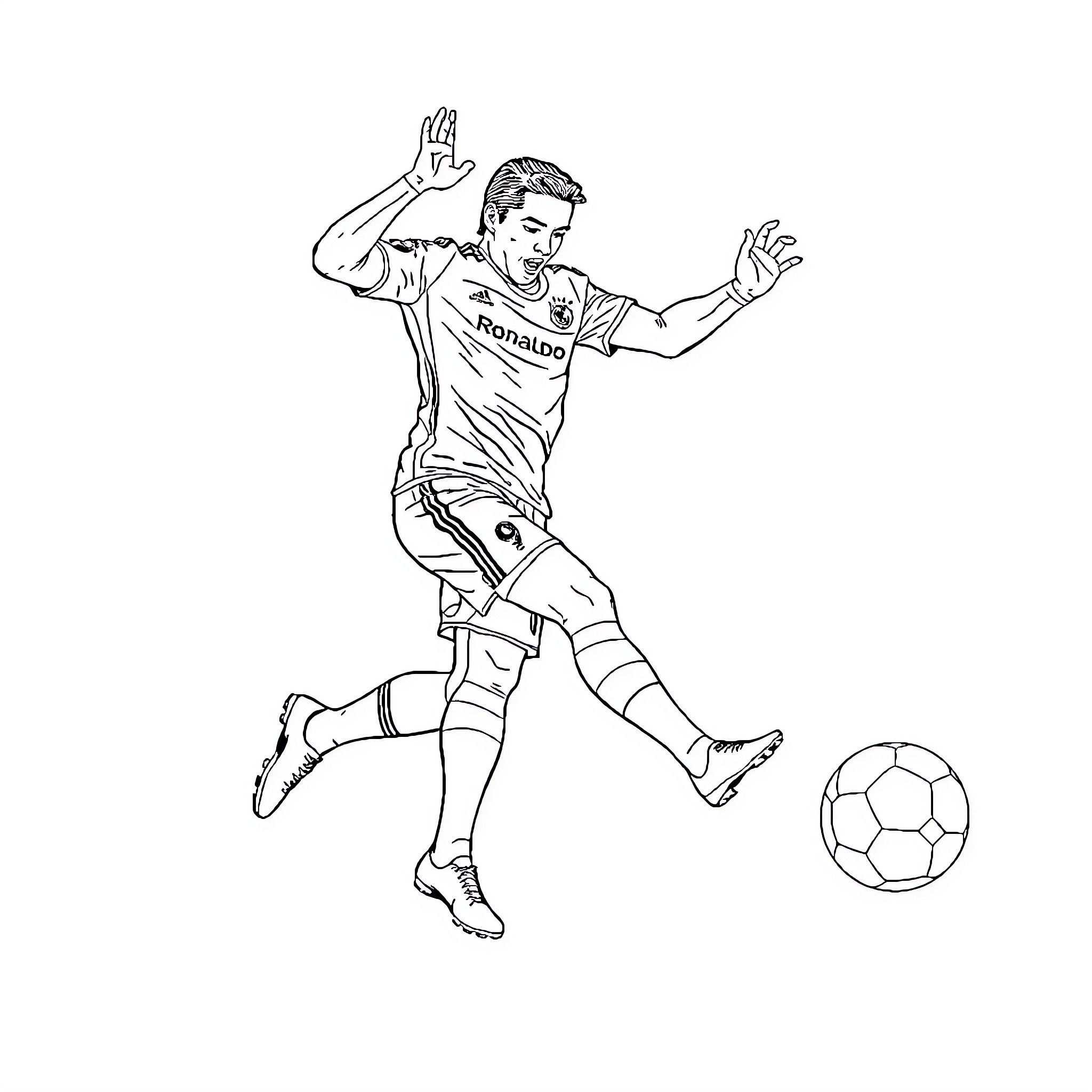 Ronaldo's Iconic Soccer Celebration Coloring Page (free black-and-white line drawing printable PDF for all, from beginners to advanced learners, including children, teens, adults, and seniors)