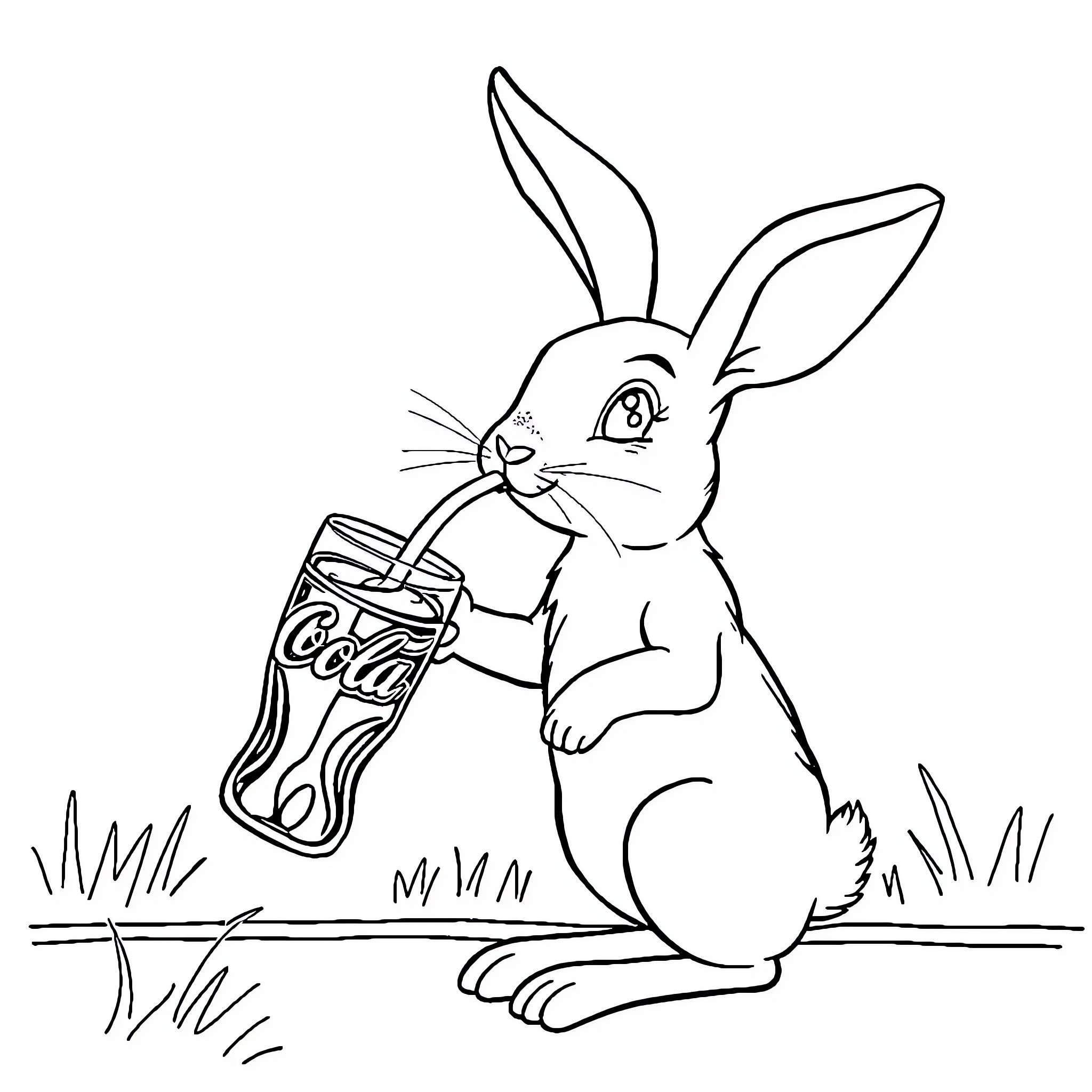Rabbit enjoying a refreshing drink Coloring Page (free black-and-white line drawing printable PDF for all, from beginners to advanced learners, including children, teens, adults, and seniors)