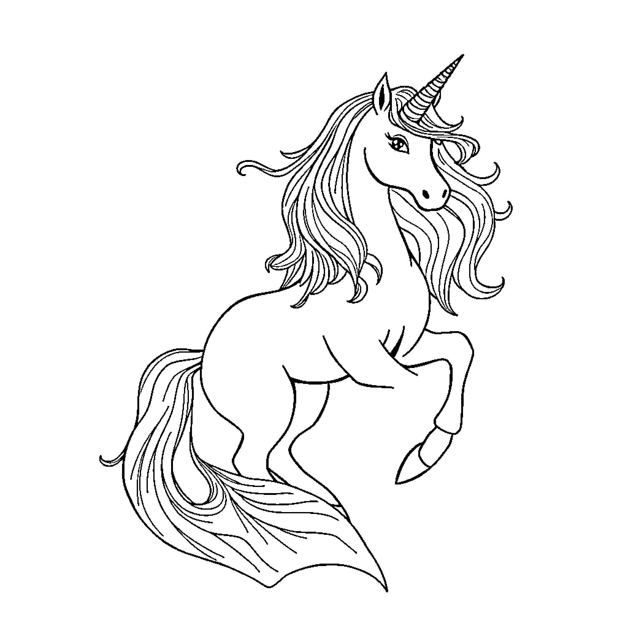 Unicorn dancing with grace and elegance Coloring Page (free black-and-white line drawing printable PDF for all, from beginners to advanced learners, including children, teens, adults, and seniors)