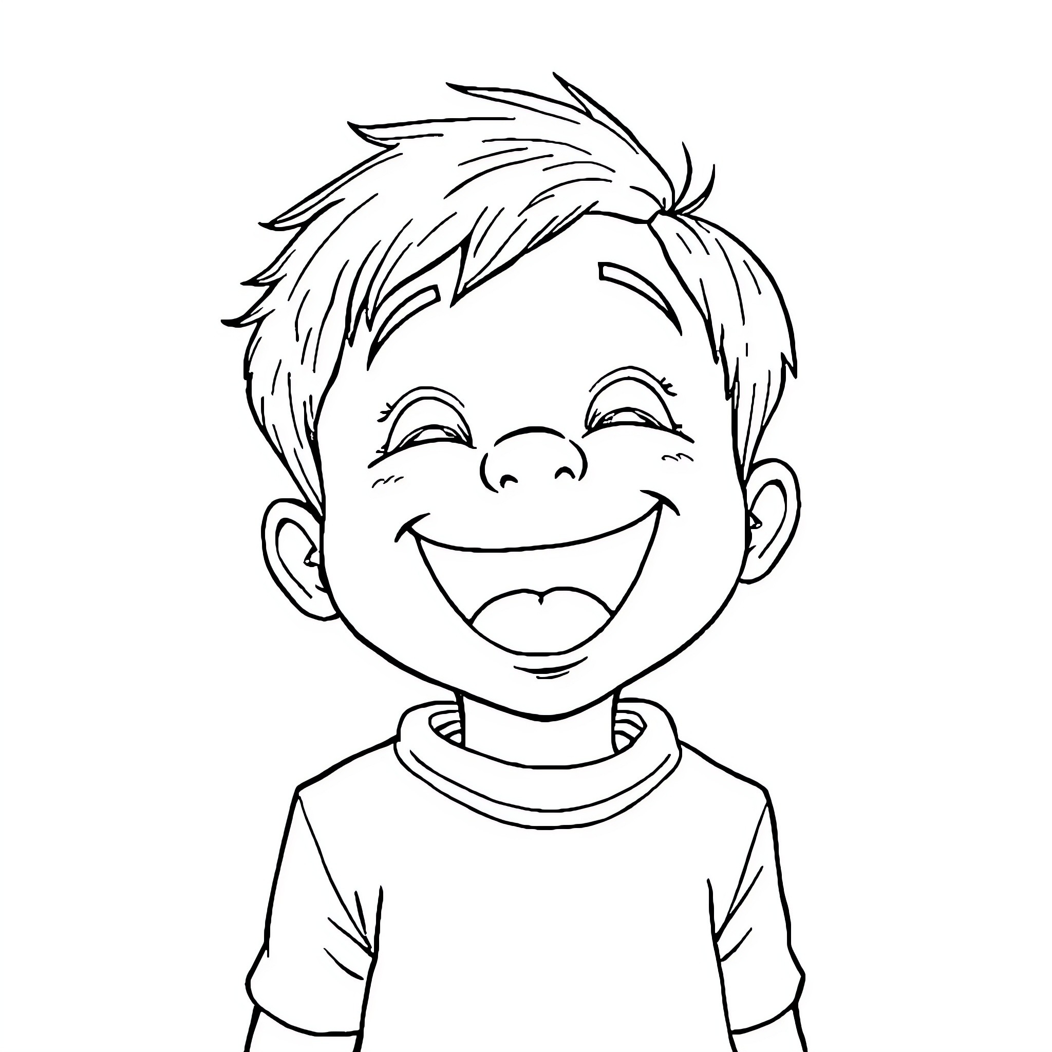 Boy with a joyful expression Coloring Page (free black-and-white line drawing printable PDF for all, from beginners to advanced learners, including children, teens, adults, and seniors)
