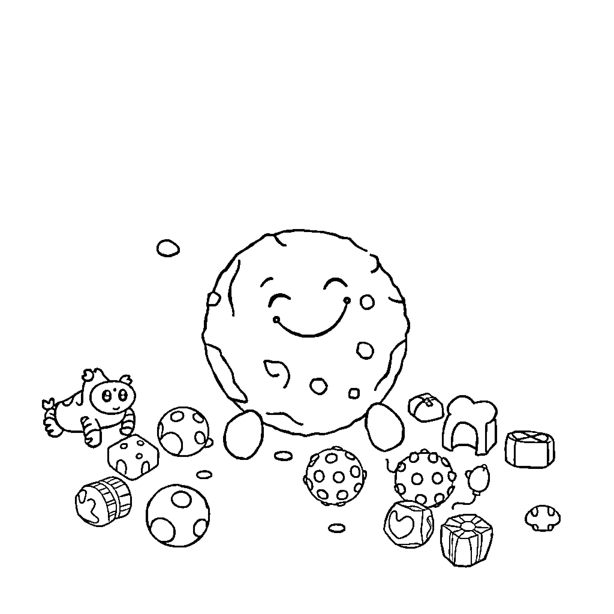 Milk Cookie Shapes and Sweets Coloring Page (free black-and-white line drawing printable PDF for all, from beginners to advanced learners, including children, teens, adults, and seniors)