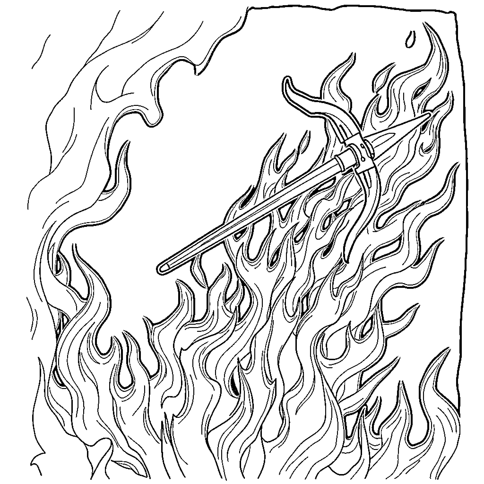 Sagittarius wielding a flaming bow and arrow Coloring Page (free black-and-white line drawing printable PDF for all, from beginners to advanced learners, including children, teens, adults, and seniors)