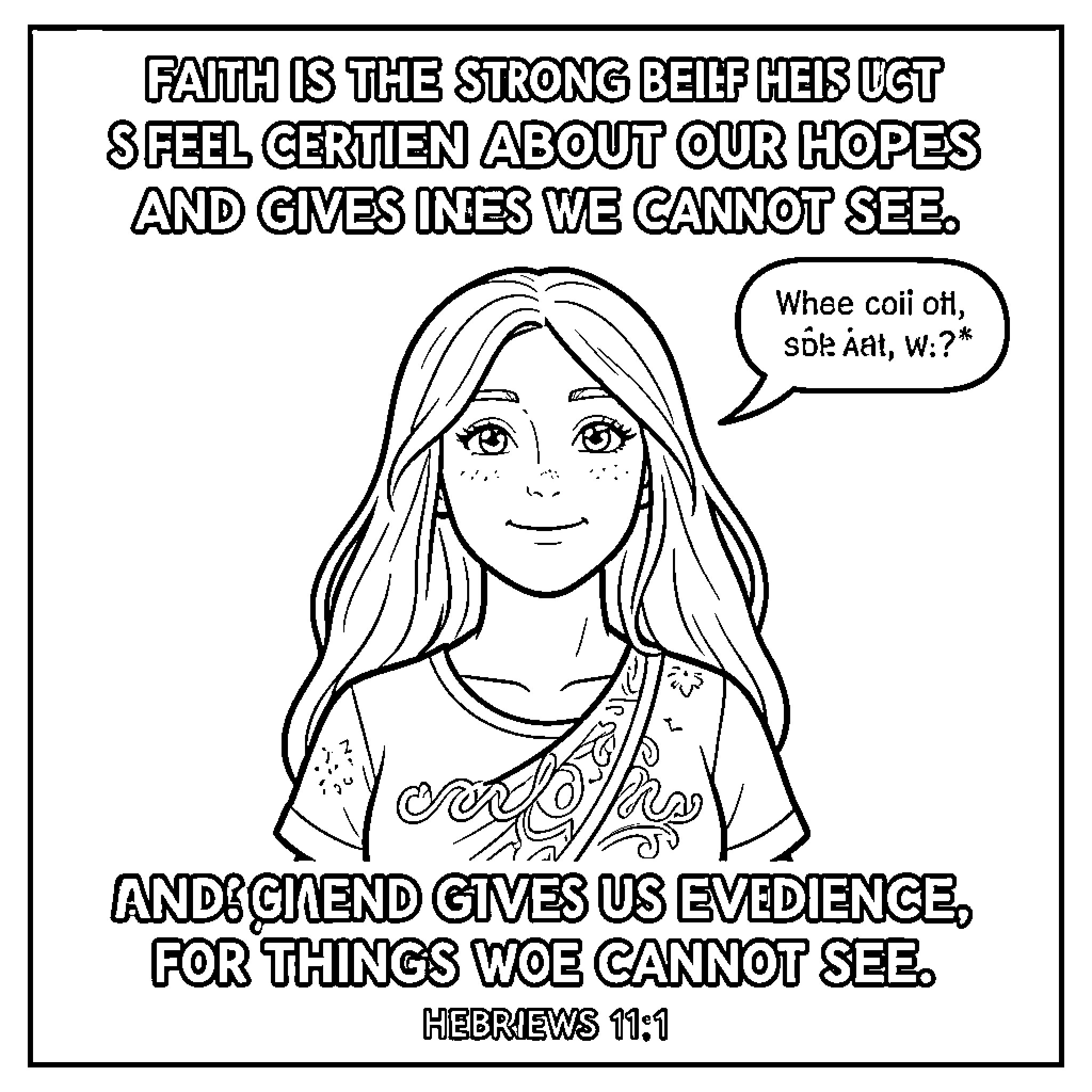Faith guides our unseen hopes and gives us evidence Coloring Page (free black-and-white line drawing printable PDF for all, from beginners to advanced learners, including children, teens, adults, and seniors)