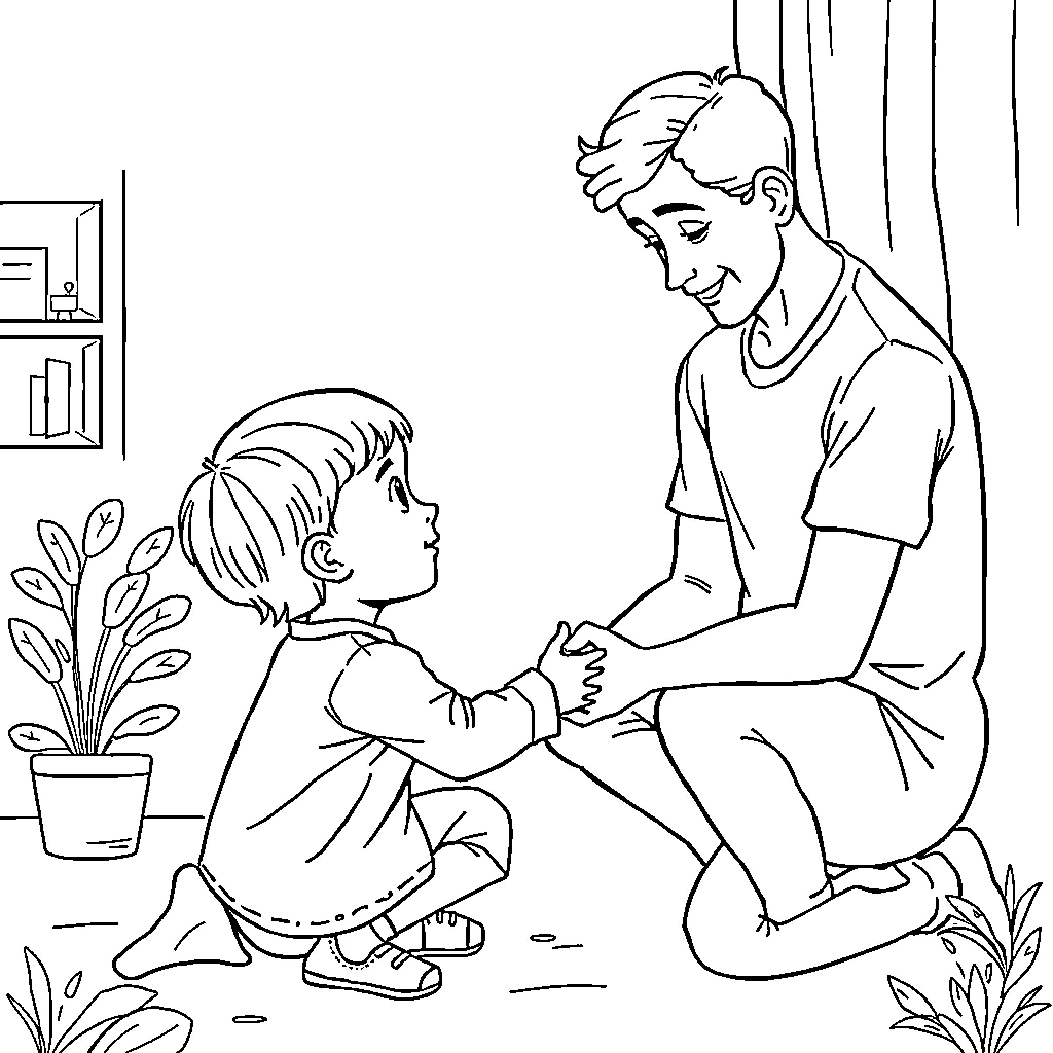 Respect between father and child Coloring Page (free black-and-white line drawing printable PDF for all, from beginners to advanced learners, including children, teens, adults, and seniors)