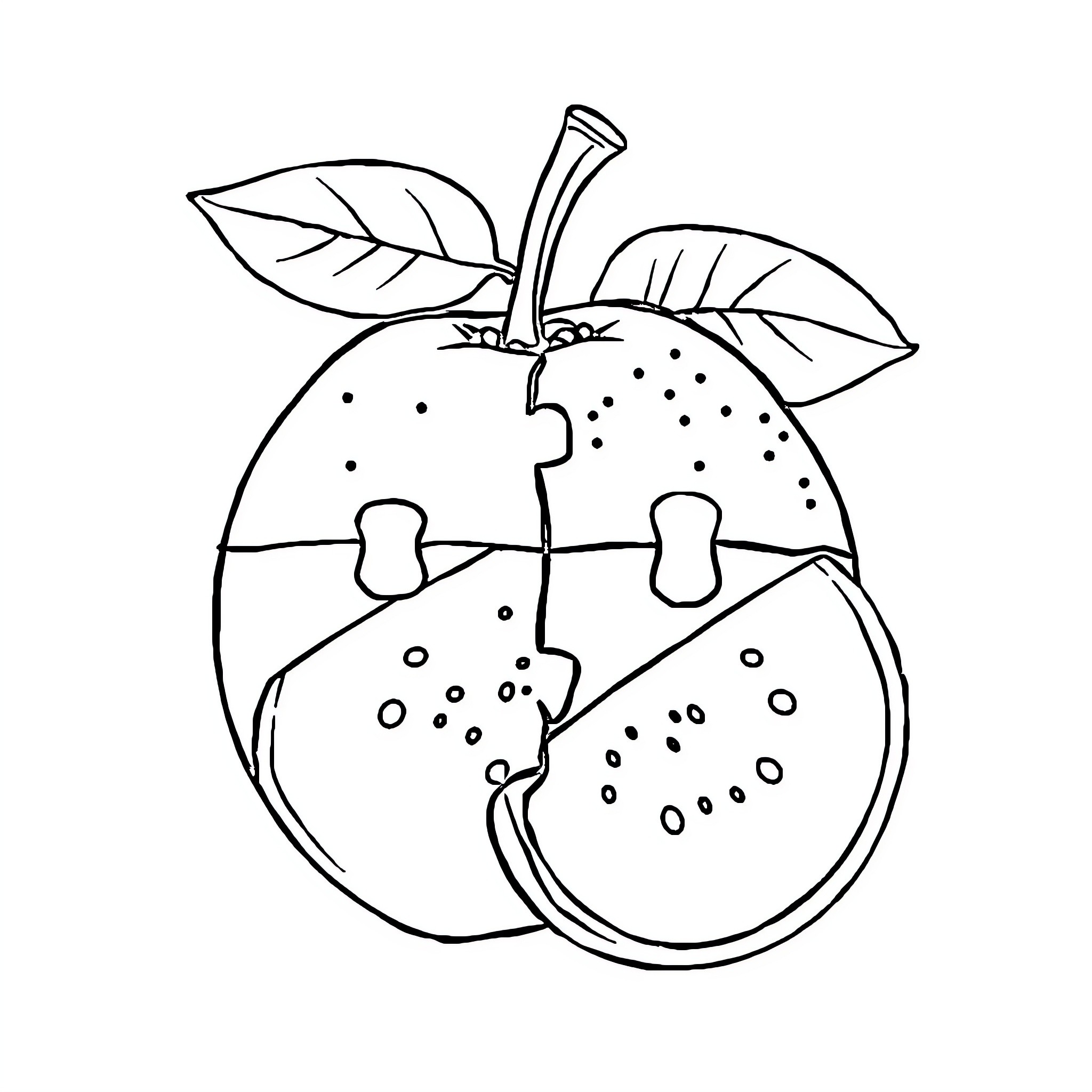 Fruta - Puzzle pieces depicting a fruit Coloring Page (free black-and-white line drawing printable PDF for all, from beginners to advanced learners, including children, teens, adults, and seniors)