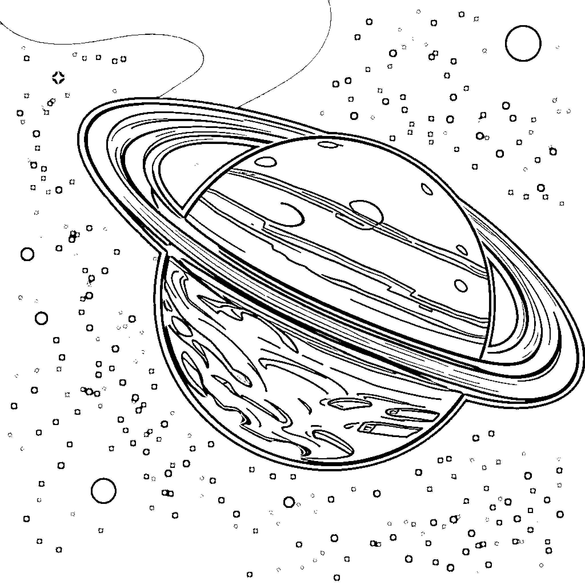 Planet swirling in cosmic void Coloring Page (free black-and-white line drawing printable PDF for all, from beginners to advanced learners, including children, teens, adults, and seniors)