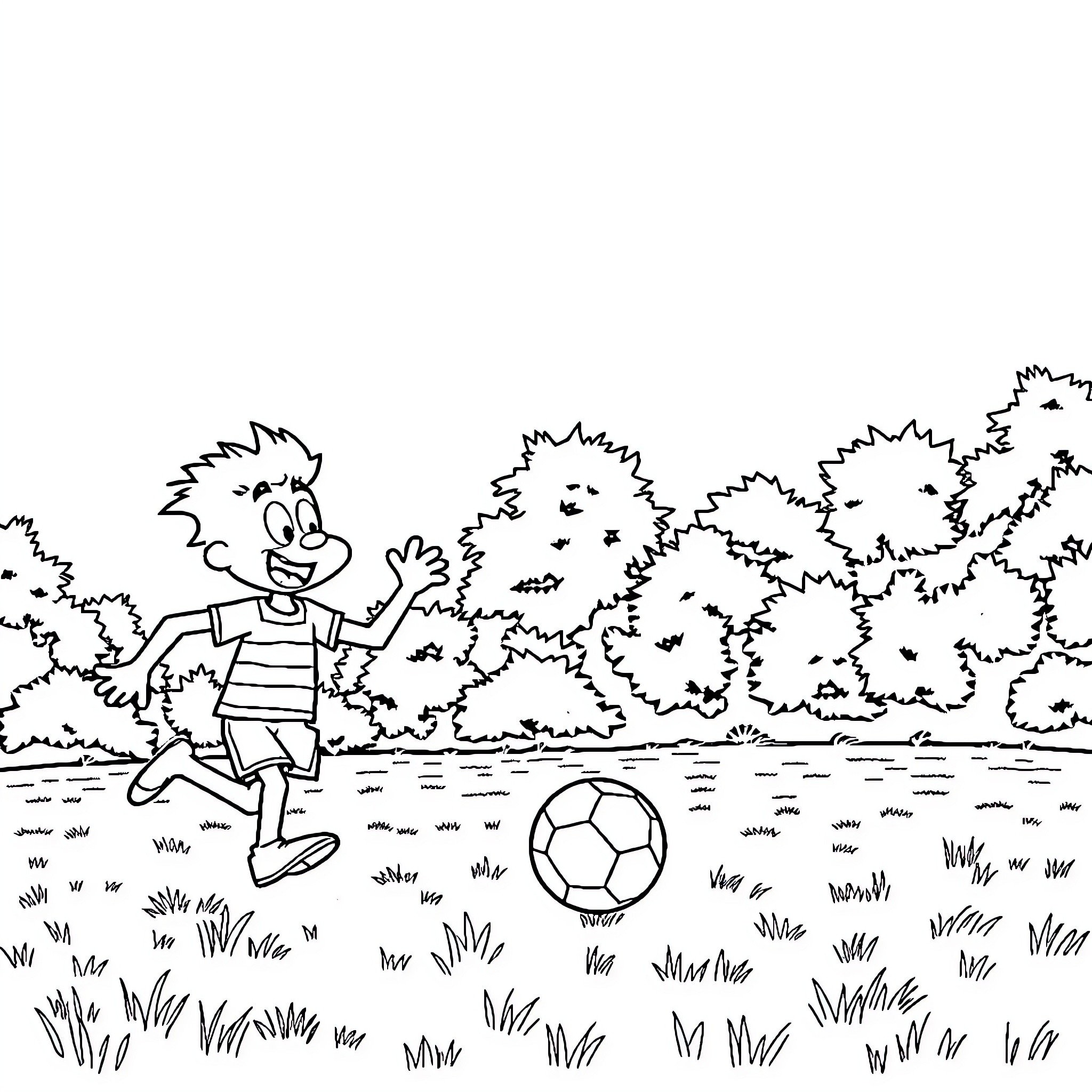 Ren and Stimpy playing soccer outdoors Coloring Page (free black-and-white line drawing printable PDF for all, from beginners to advanced learners, including children, teens, adults, and seniors)