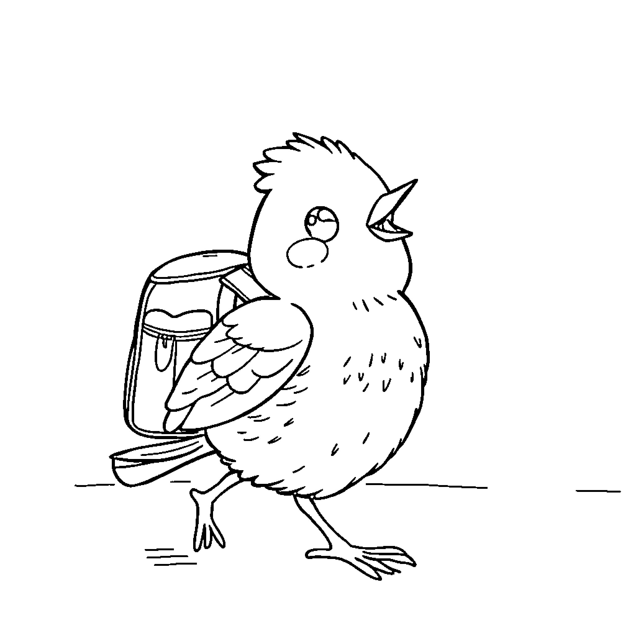Bird holding a book and looking curious Coloring Page (free black-and-white line drawing printable PDF for all, from beginners to advanced learners, including children, teens, adults, and seniors)