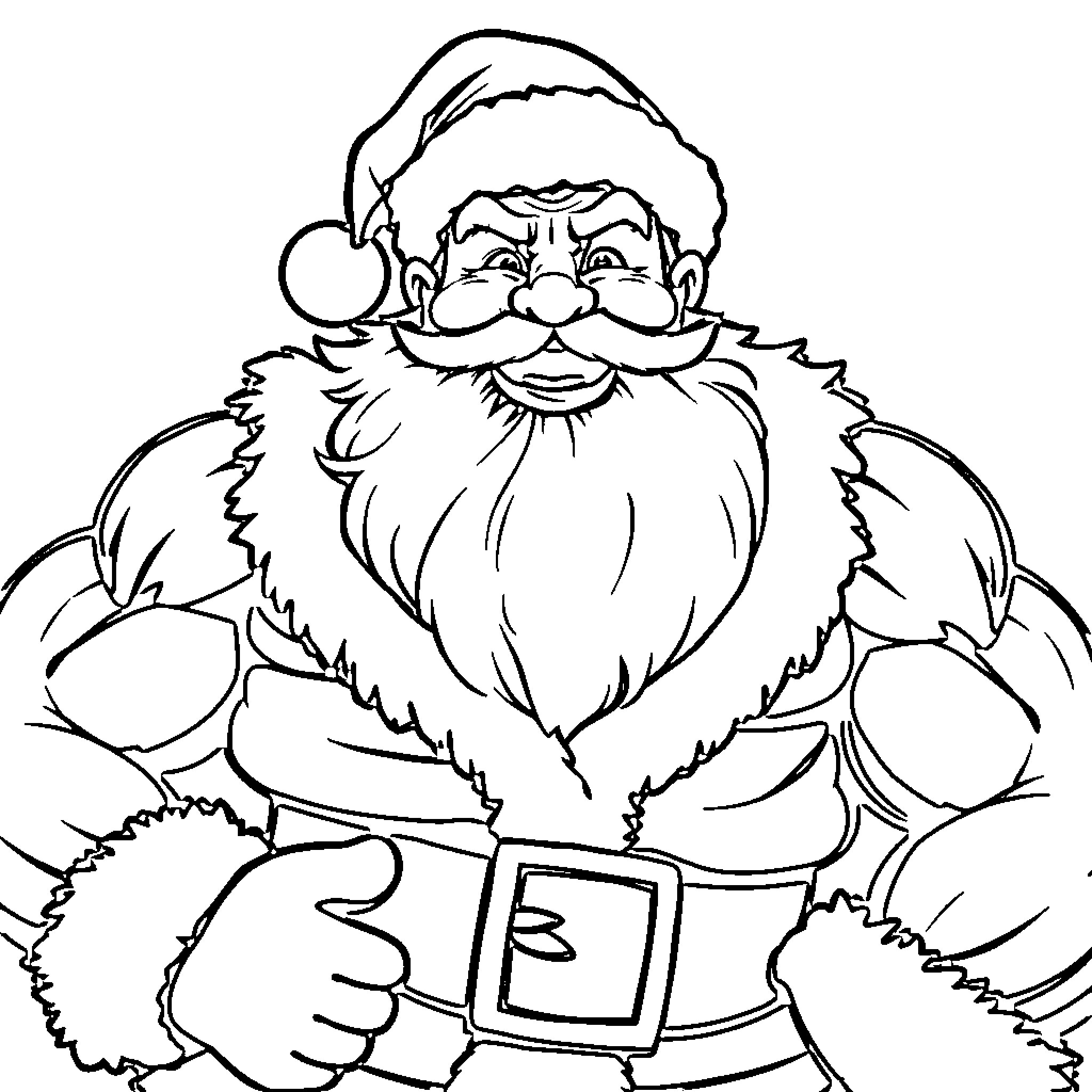 Santa Claus reading a book with a jolly expression Coloring Page (free black-and-white line drawing printable PDF for all, from beginners to advanced learners, including children, teens, adults, and seniors)
