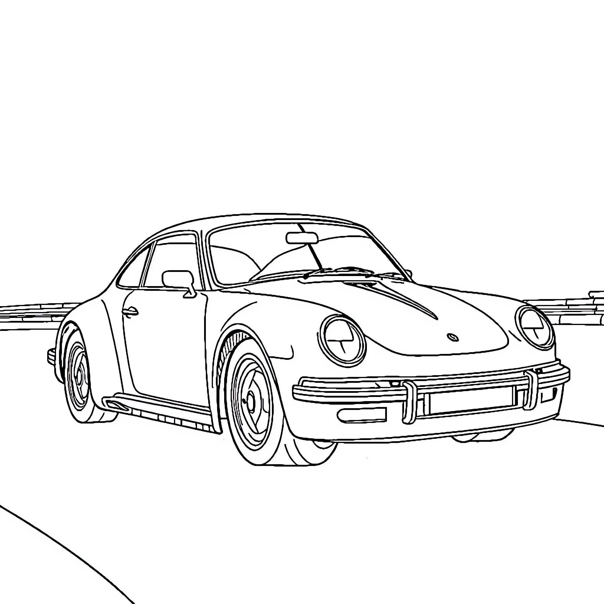 Car in motion on the road Coloring Page (free black-and-white line drawing printable PDF for all, from beginners to advanced learners, including children, teens, adults, and seniors)