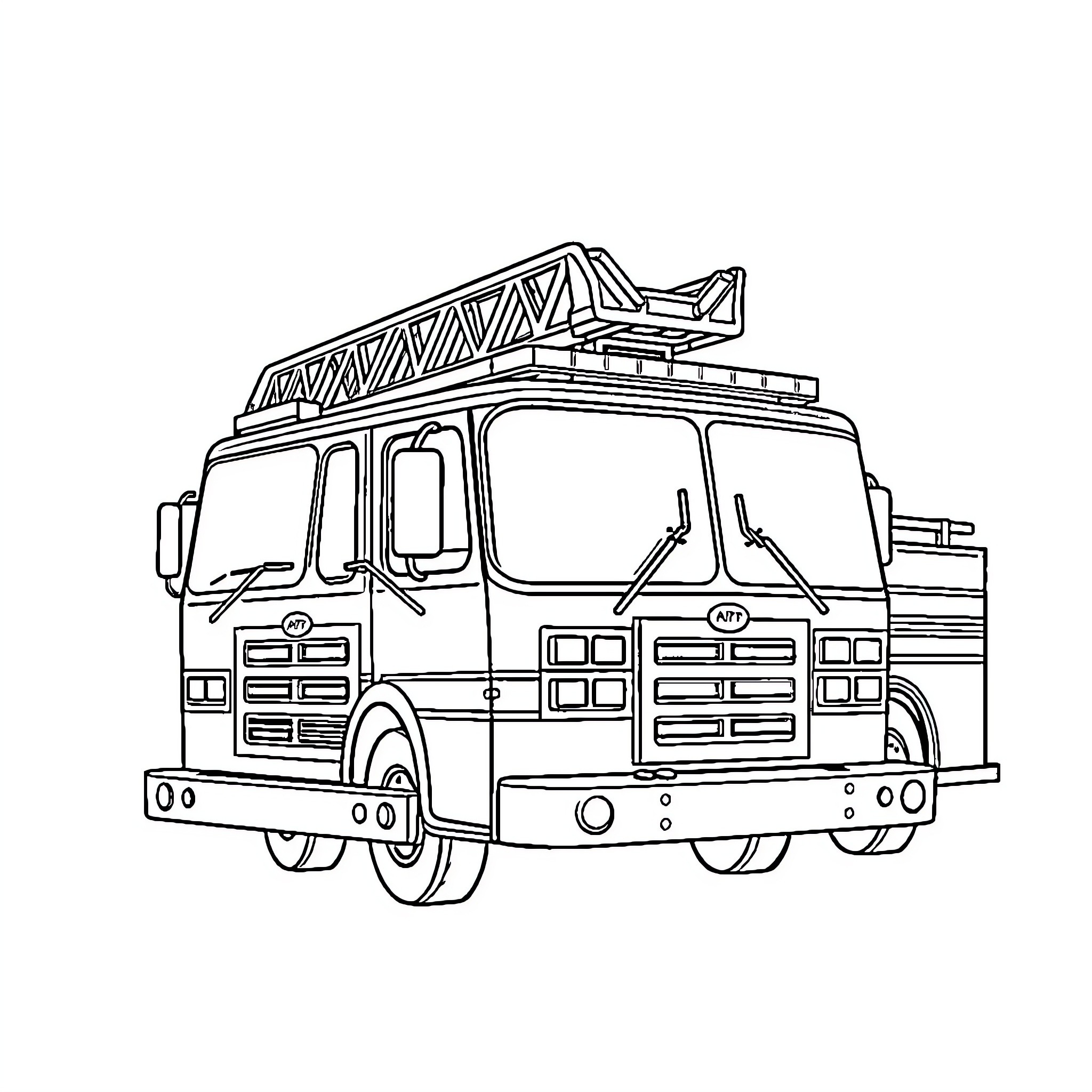 Fire Truck with Ladder and Flashing Lights Coloring Page (free black-and-white line drawing printable PDF for all, from beginners to advanced learners, including children, teens, adults, and seniors)