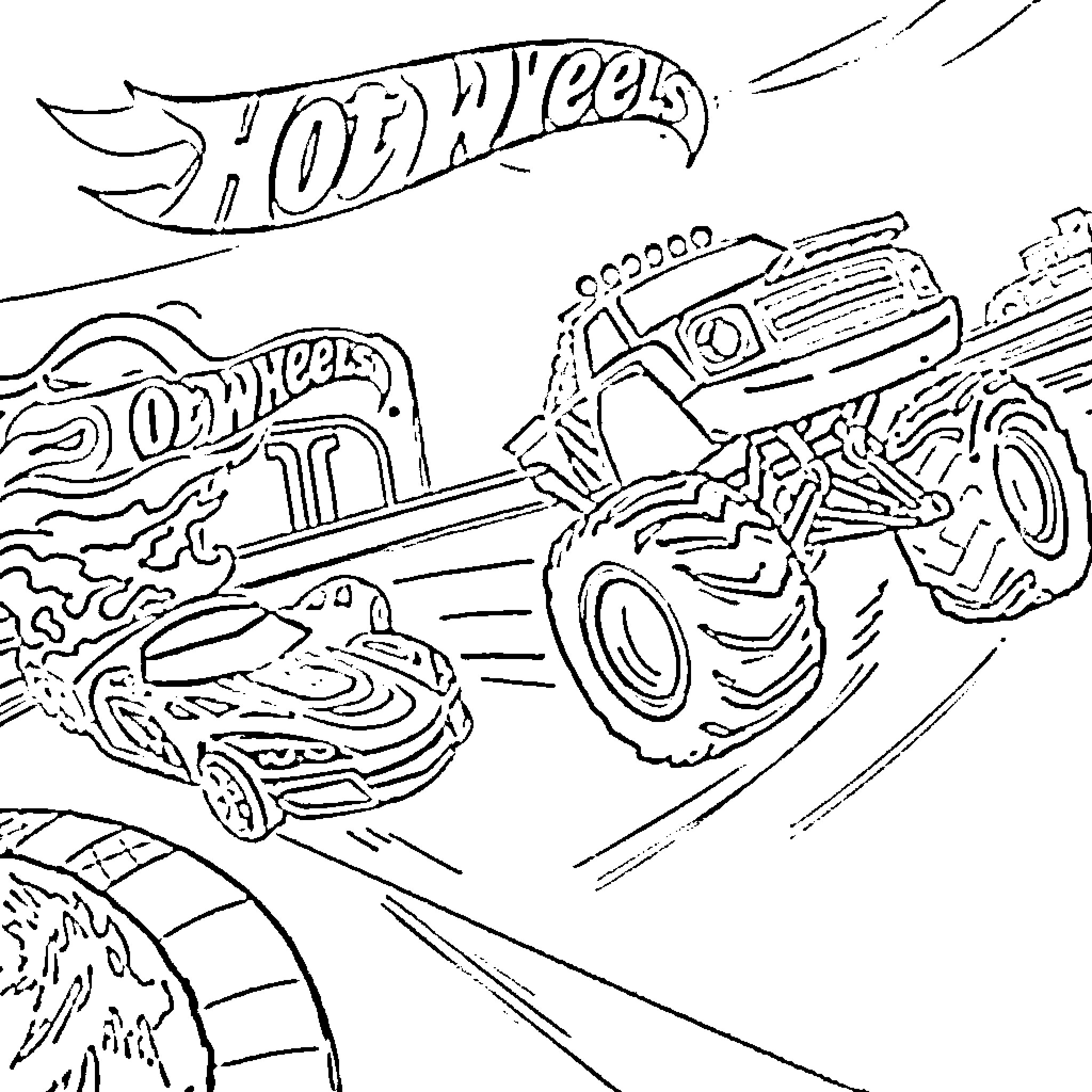 Blaze through the racetrack with Hot Wheels Coloring Page (free black-and-white line drawing printable PDF for all, from beginners to advanced learners, including children, teens, adults, and seniors)