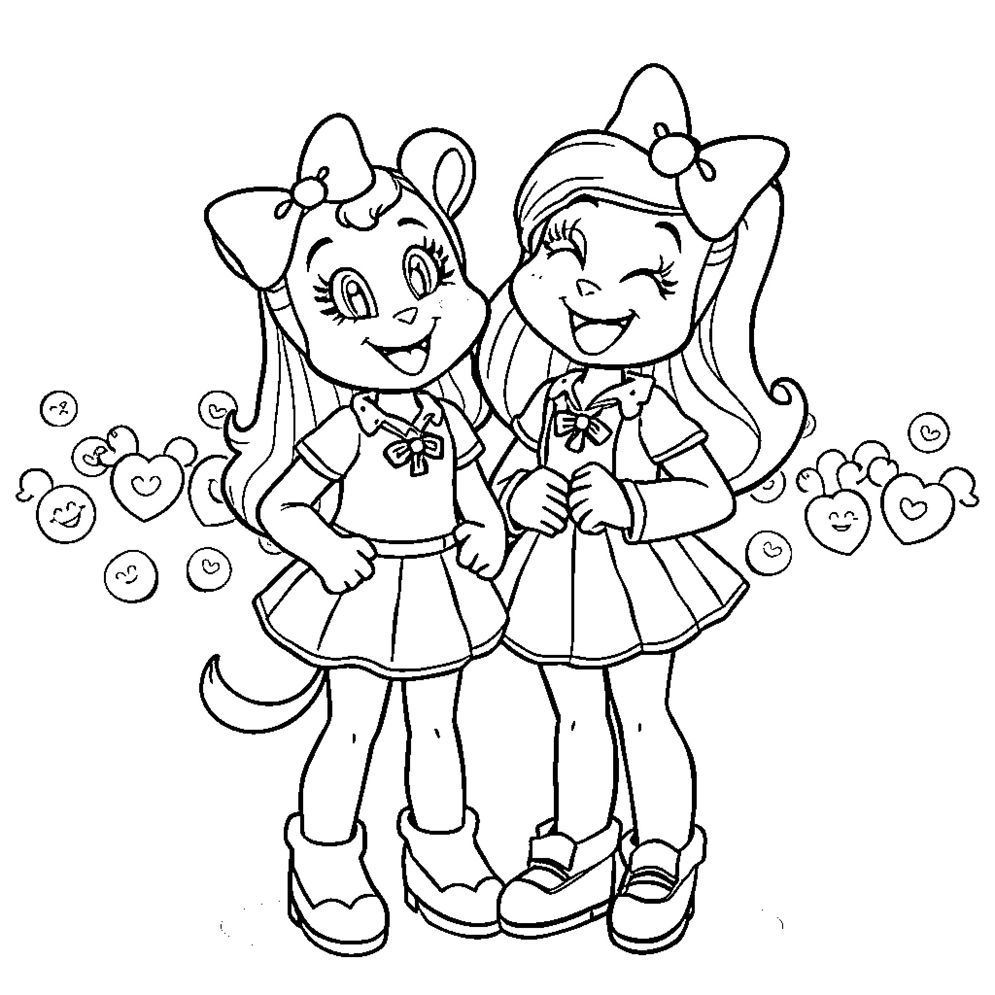 Pinky and Perky's Playful Parade Coloring Page (free black-and-white line drawing printable PDF for all, from beginners to advanced learners, including children, teens, adults, and seniors)