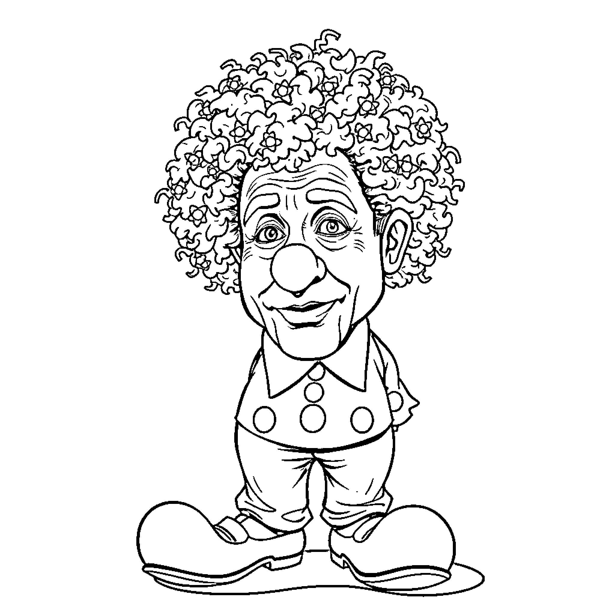 Netanyahu's Whimsical Clown Caricature Coloring Page (free black-and-white line drawing printable PDF for all, from beginners to advanced learners, including children, teens, adults, and seniors)