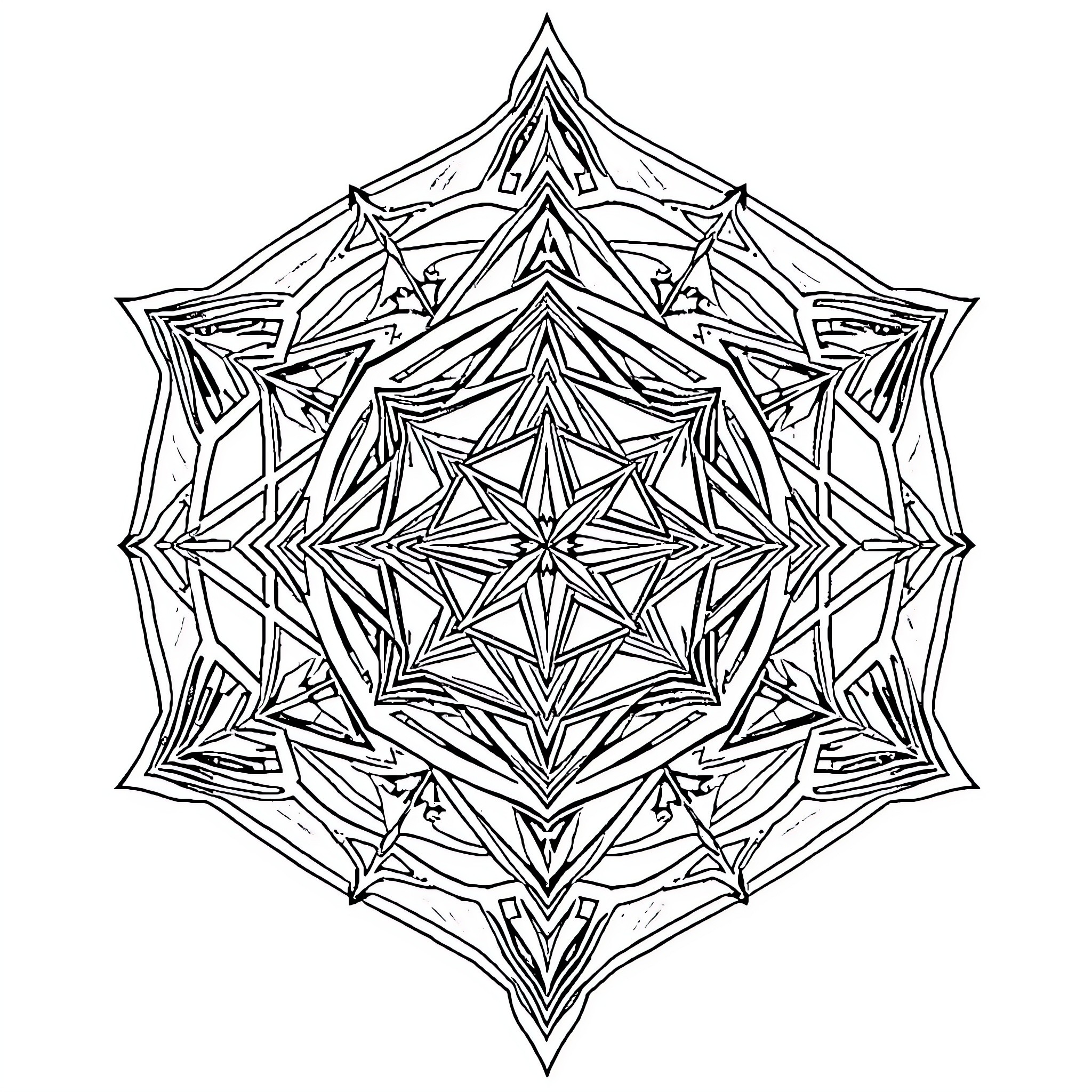 Metatron's Cube: Intricate Geometric Abstraction Coloring Page (free black-and-white line drawing printable PDF for all, from beginners to advanced learners, including children, teens, adults, and seniors)
