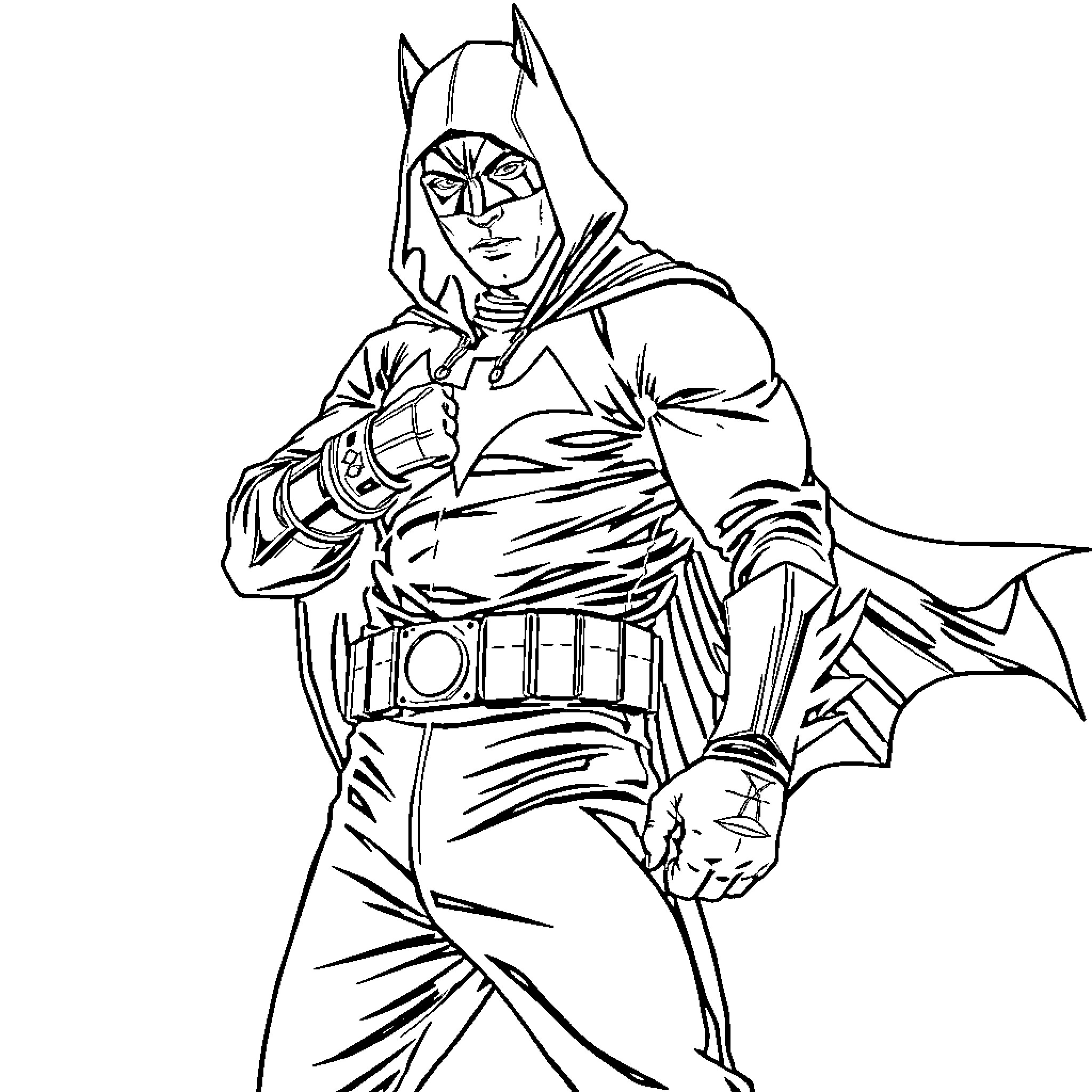Eminem as the Dark Knight in Action Pose Coloring Page (free black-and-white line drawing printable PDF for all, from beginners to advanced learners, including children, teens, adults, and seniors)