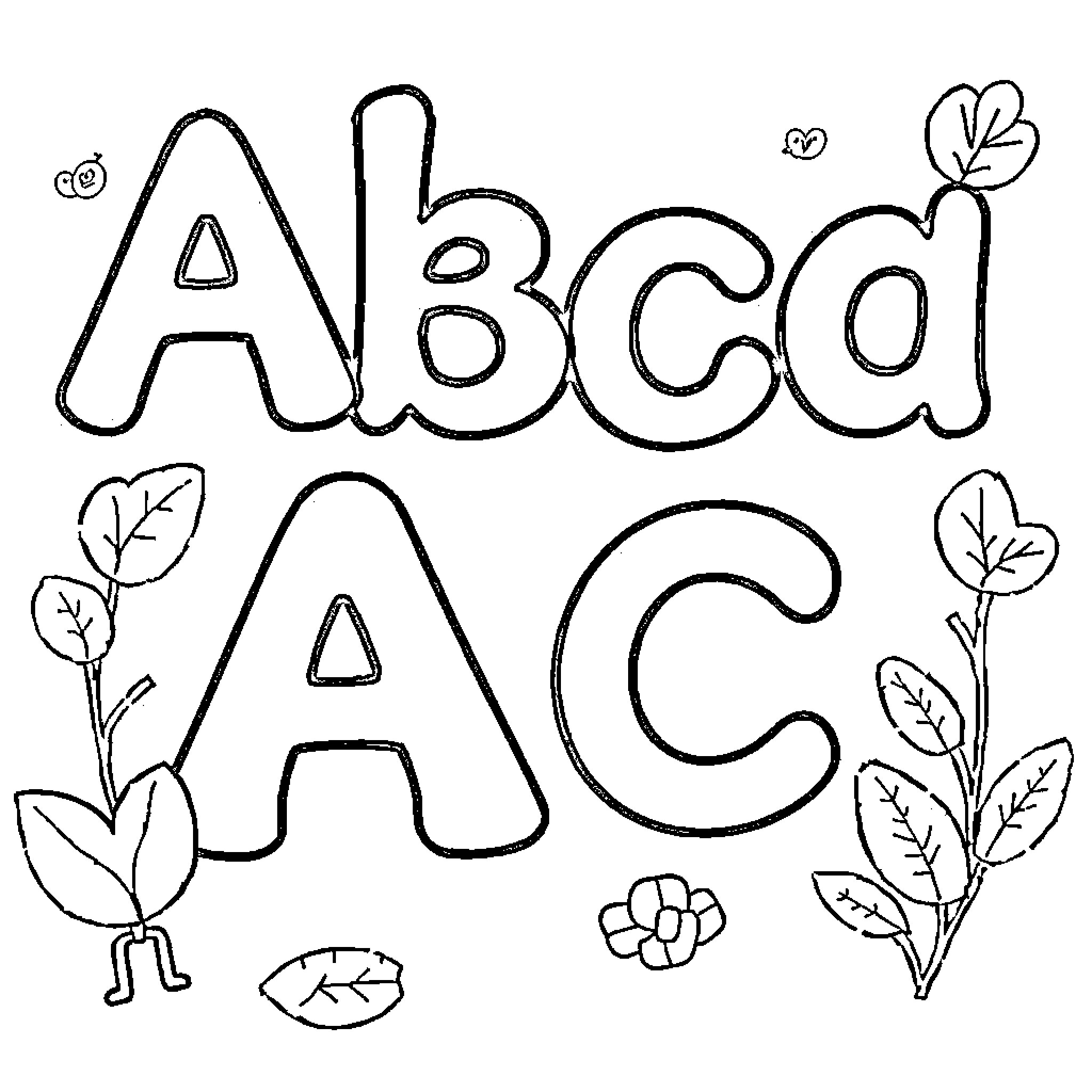 Book Displaying Alphabet Letters and Floral Elements Coloring Page (free black-and-white line drawing printable PDF for all, from beginners to advanced learners, including children, teens, adults, and seniors)
