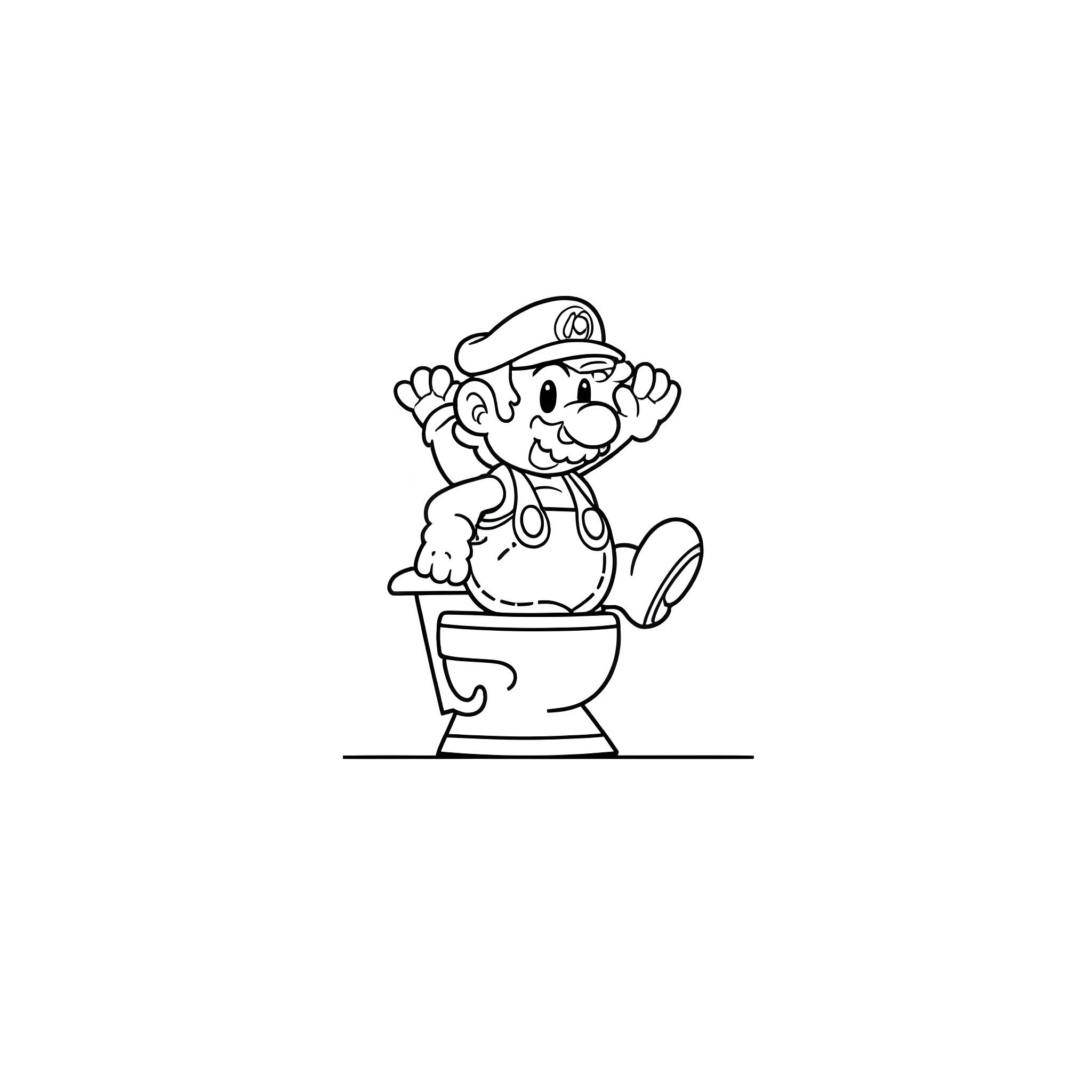 Mario Sitting on a Toilet Coloring Page (free black-and-white line drawing printable PDF for all, from beginners to advanced learners, including children, teens, adults, and seniors)