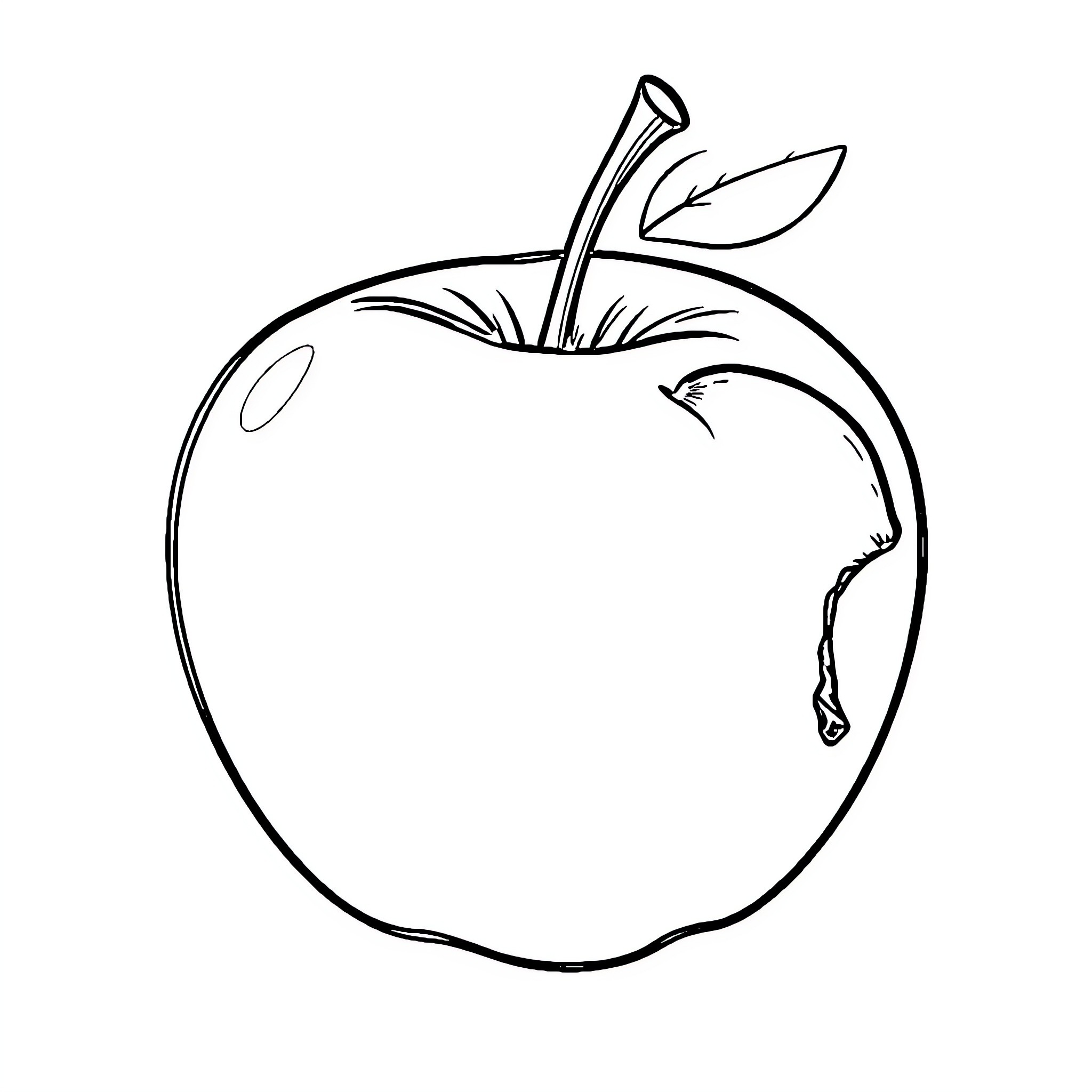 Apple with simple outline Coloring Page (free black-and-white line drawing printable PDF for all, from beginners to advanced learners, including children, teens, adults, and seniors)