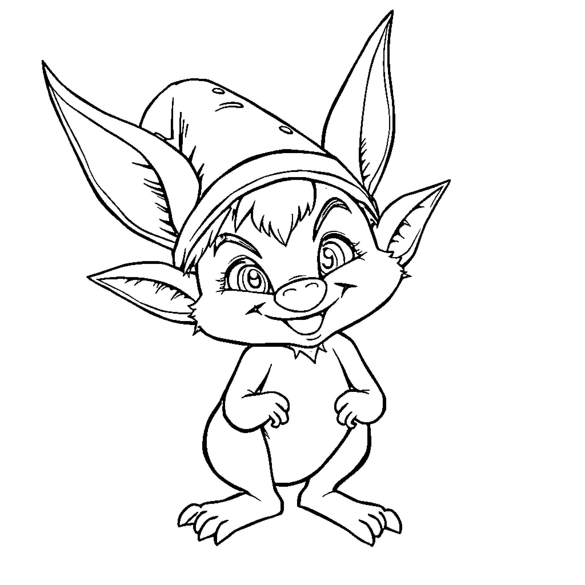 Lutin playing mischievously with hands up Coloring Page (free black-and-white line drawing printable PDF for all, from beginners to advanced learners, including children, teens, adults, and seniors)