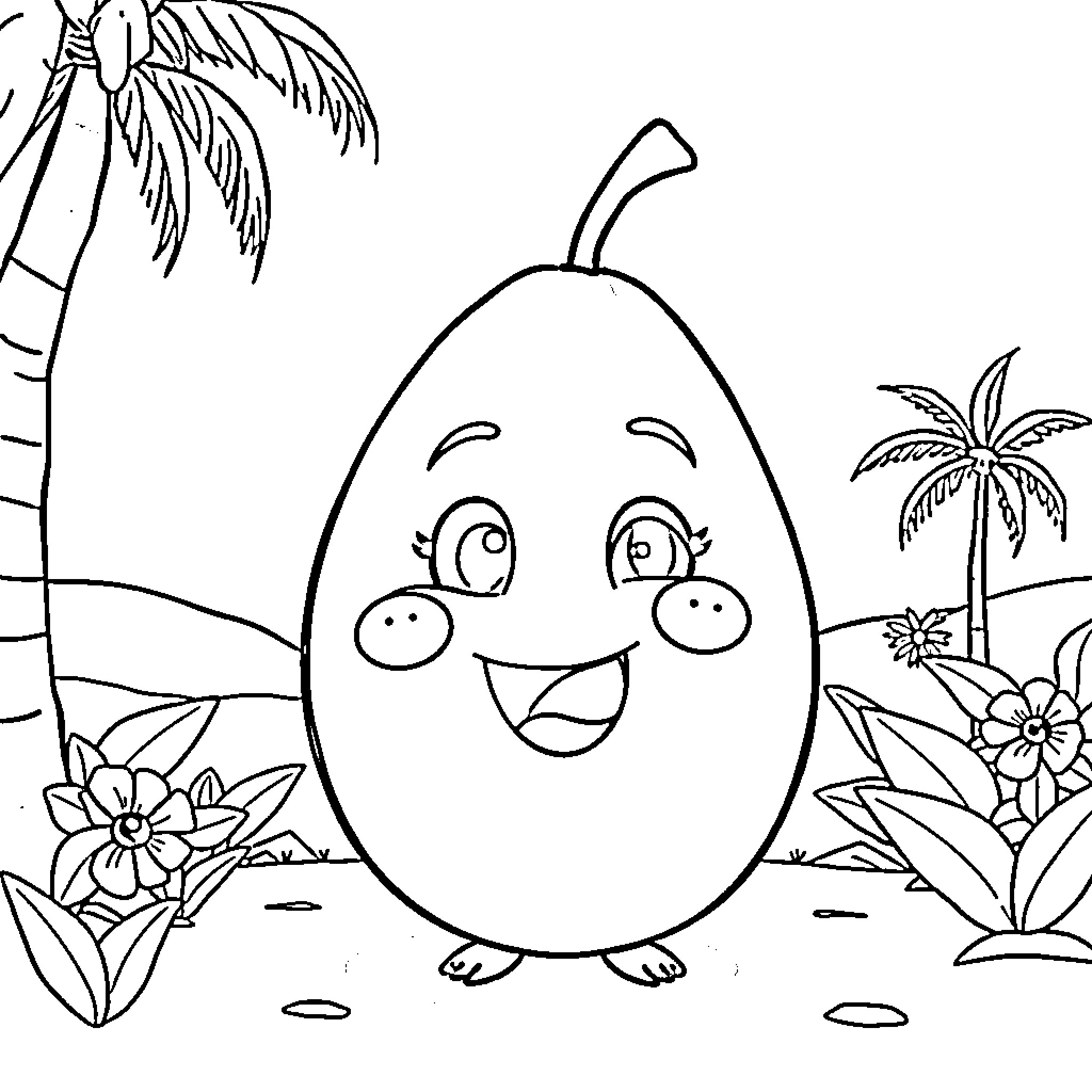 Coco Melon Pear Enjoying Nature Coloring Page (free black-and-white line drawing printable PDF for all, from beginners to advanced learners, including children, teens, adults, and seniors)