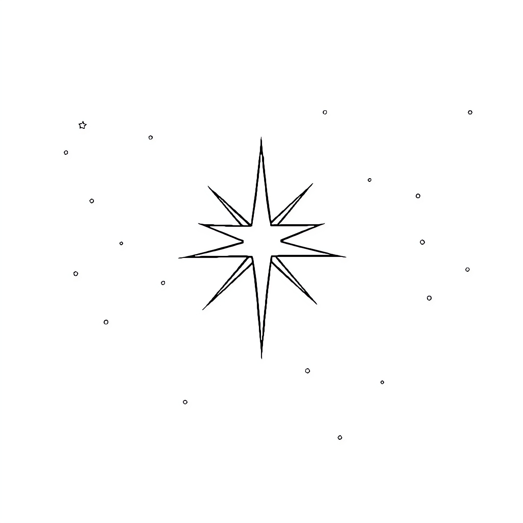 Star-shaped celestial object in night sky Coloring Page (free black-and-white line drawing printable PDF for all, from beginners to advanced learners, including children, teens, adults, and seniors)