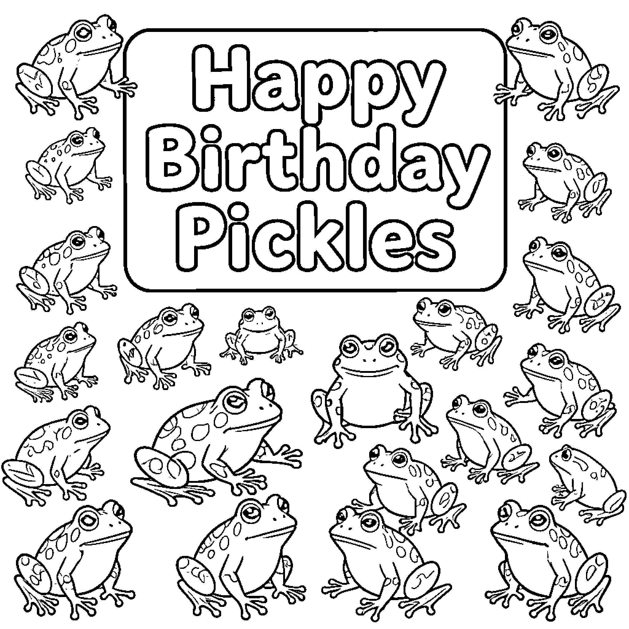 Frog's Happy Birthday Celebration with Frogs Coloring Page (free black-and-white line drawing printable PDF for all, from beginners to advanced learners, including children, teens, adults, and seniors)