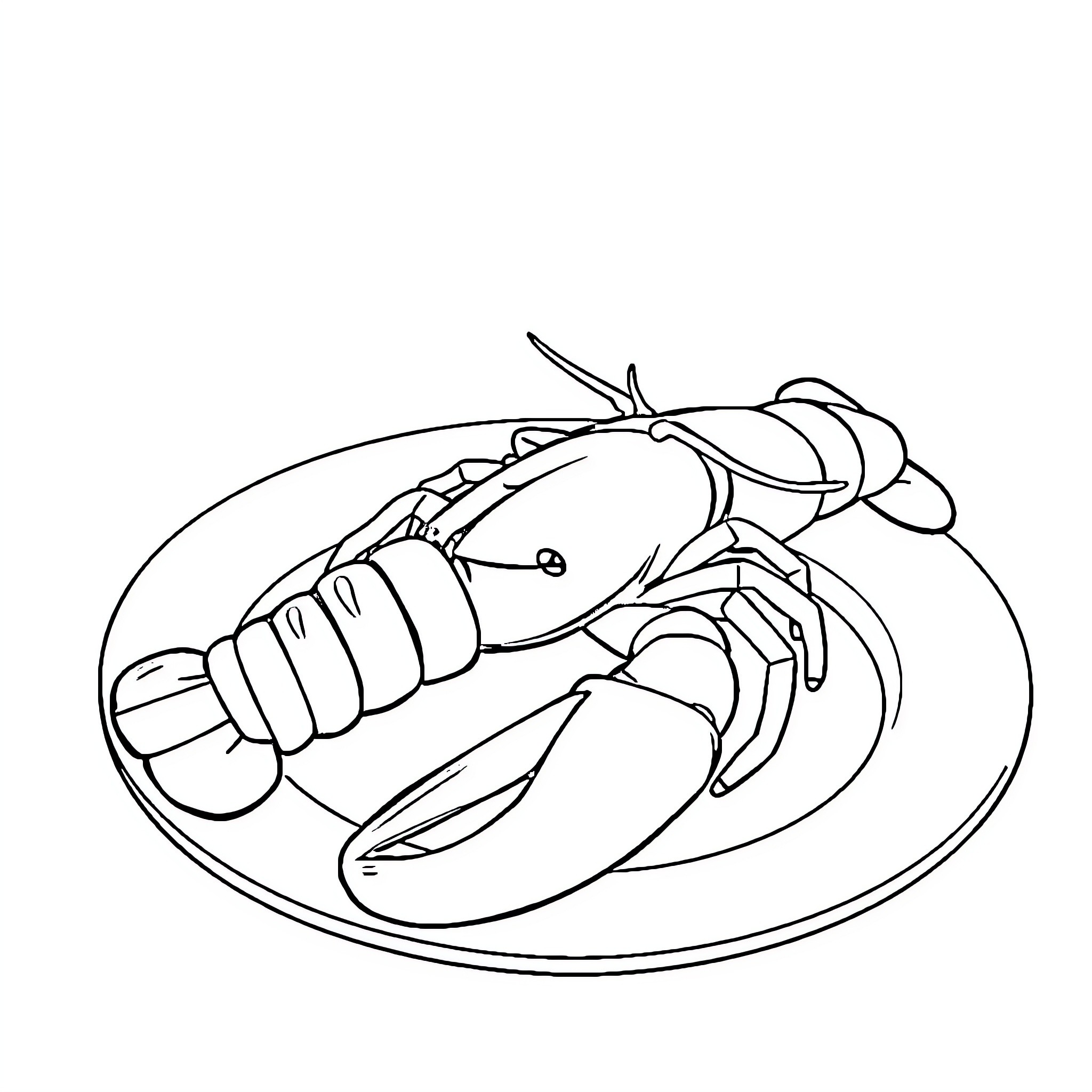 Lobster on Serving Plate Coloring Page (free black-and-white line drawing printable PDF for all, from beginners to advanced learners, including children, teens, adults, and seniors)