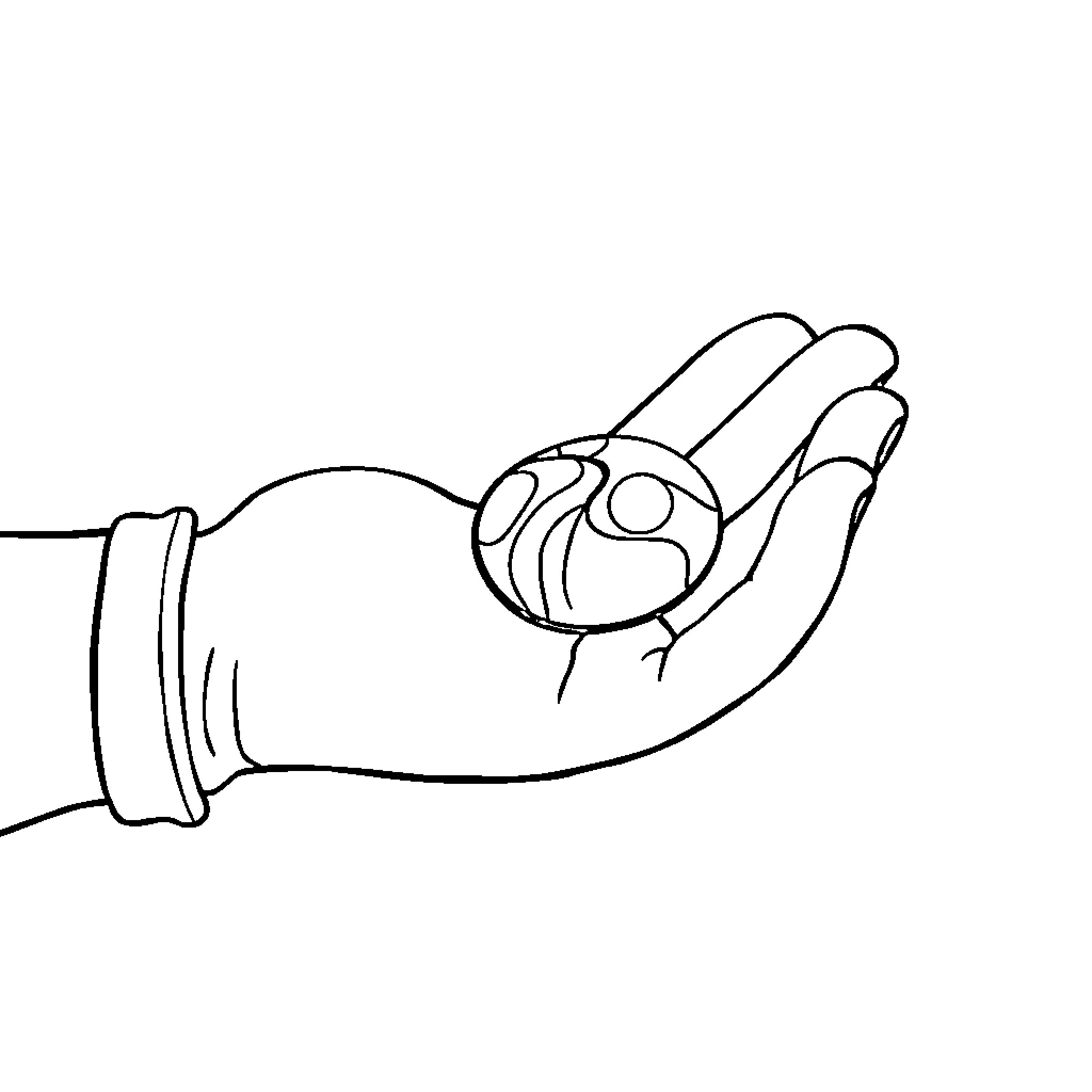 Hand gently holding small creature Coloring Page (free black-and-white line drawing printable PDF for all, from beginners to advanced learners, including children, teens, adults, and seniors)