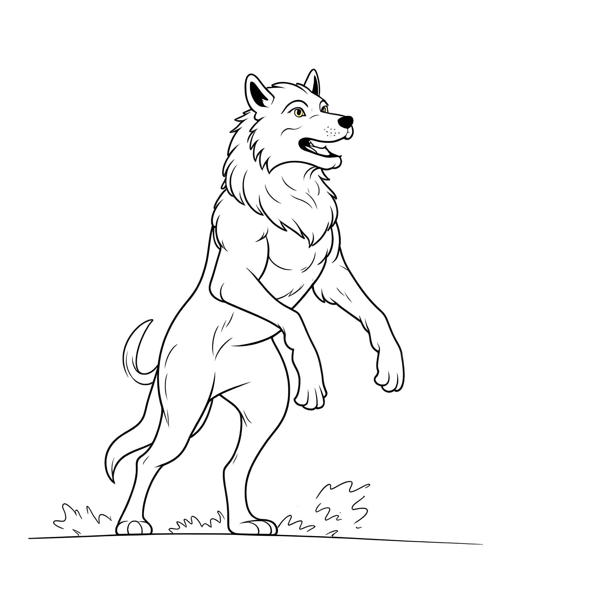 Wolfe in the Wild Coloring Page (free black-and-white line drawing printable PDF for all, from beginners to advanced learners, including children, teens, adults, and seniors)