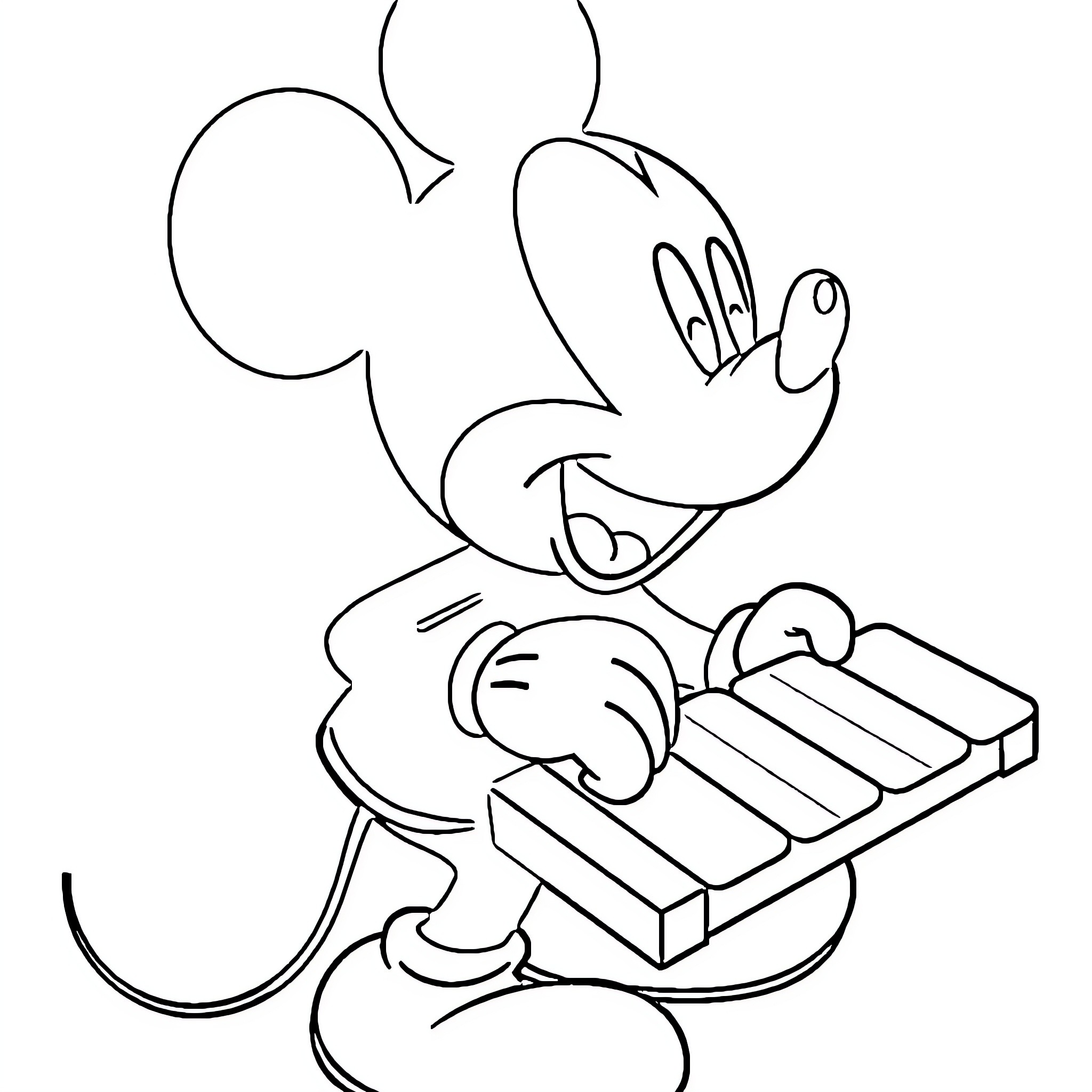 Mickey Mouse playing the piano Coloring Page (free black-and-white line drawing printable PDF for all, from beginners to advanced learners, including children, teens, adults, and seniors)