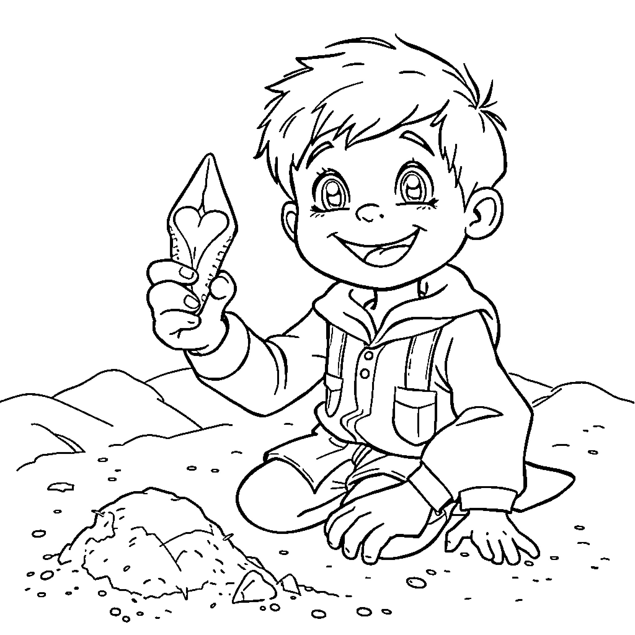 Child exploring the outdoors with a pencil Coloring Page (free black-and-white line drawing printable PDF for all, from beginners to advanced learners, including children, teens, adults, and seniors)