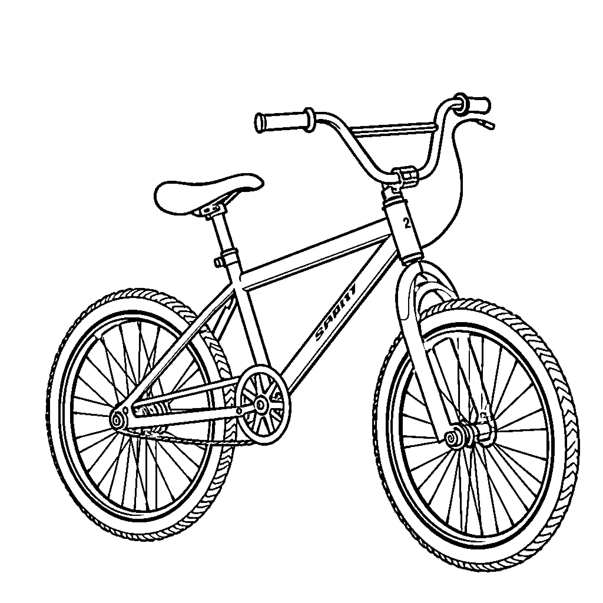 BMX bicycle with distinctive frame and handlebars Coloring Page (free black-and-white line drawing printable PDF for all, from beginners to advanced learners, including children, teens, adults, and seniors)