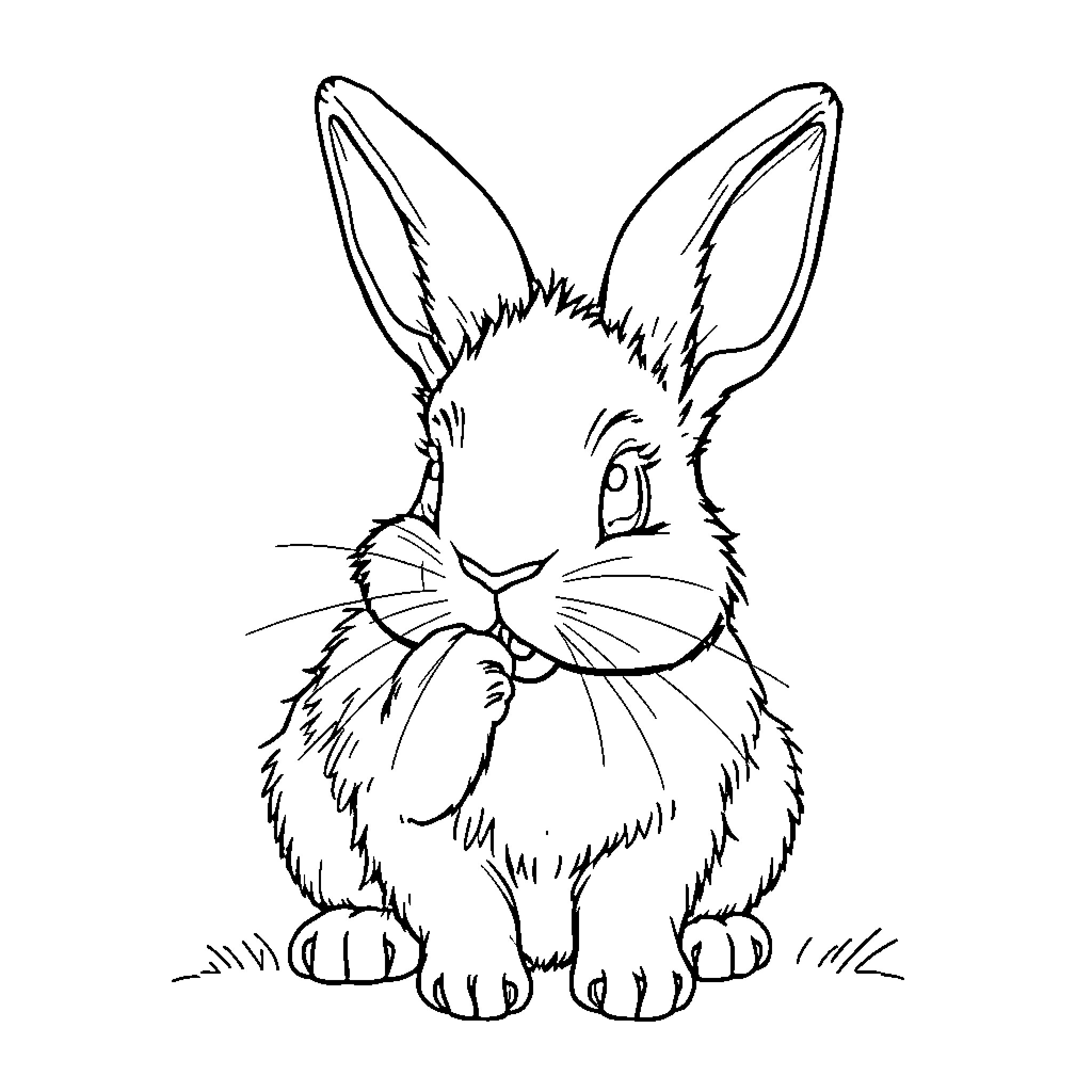 Bunny with Expressive Facial Features Coloring Page (free black-and-white line drawing printable PDF for all, from beginners to advanced learners, including children, teens, adults, and seniors)