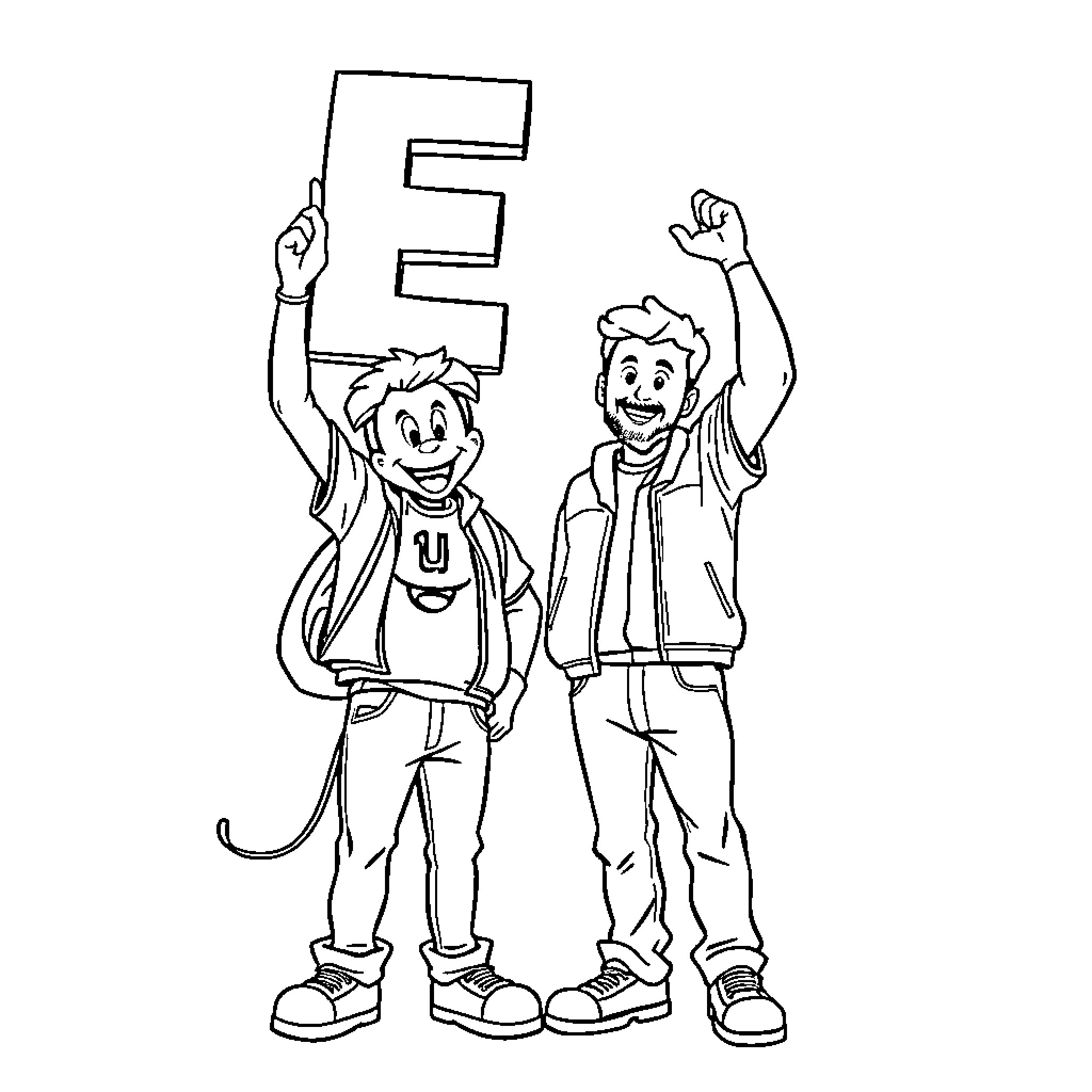 Youtubers celebrating their success Coloring Page (free black-and-white line drawing printable PDF for all, from beginners to advanced learners, including children, teens, adults, and seniors)